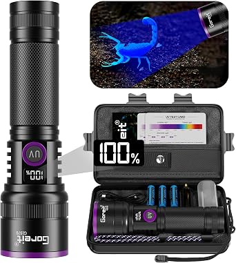 Goreit 365nm Black Light with Filter Lens - 30w Strong UV Light Flashlight Rechargeable with LCD Display Ultraviolet Blacklight for Pet Urine Detection/Resin Curing/Rocks/Scorpion/Blood Tracking