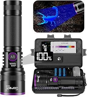 Goreit 365nm Black Light with Filter Lens - 30w Strong UV Light Flashlight Rechargeable with LCD Display Ultraviolet Blacklight for Pet Urine Detection/Resin Curing/Rocks/Scorpion/Blood Tracking