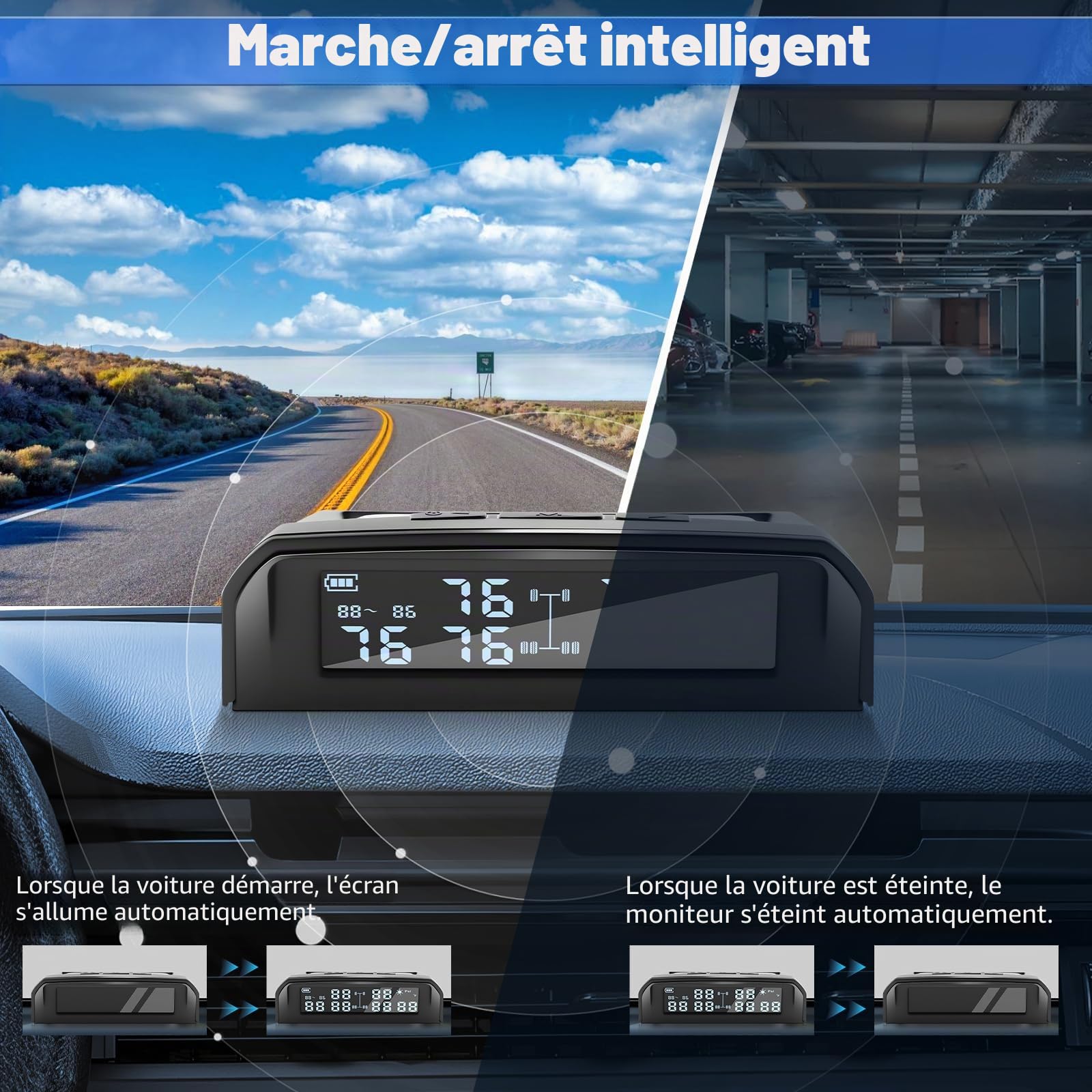 KAOLALI TPMS Système de Contrôle de La Pression Des Pneus avec 6 Capteurs, Haute Précision de 0,01 Bar, Charge Solaire et Charge USB, 9,9 bar/144 PSI Max, 6 Modes D'alarme, Pour Camping-cars et Camion