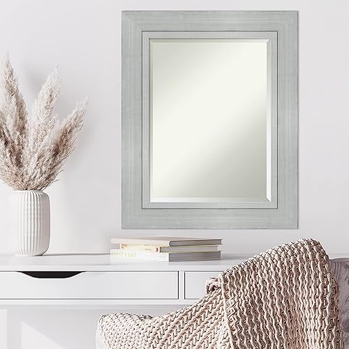 Miniatura 6 de Amanti Art Espejo de pared de madera biselada (31.25 x 25.25 pulgadas), marco plateado romano - Espejo de baño plateado, mediano