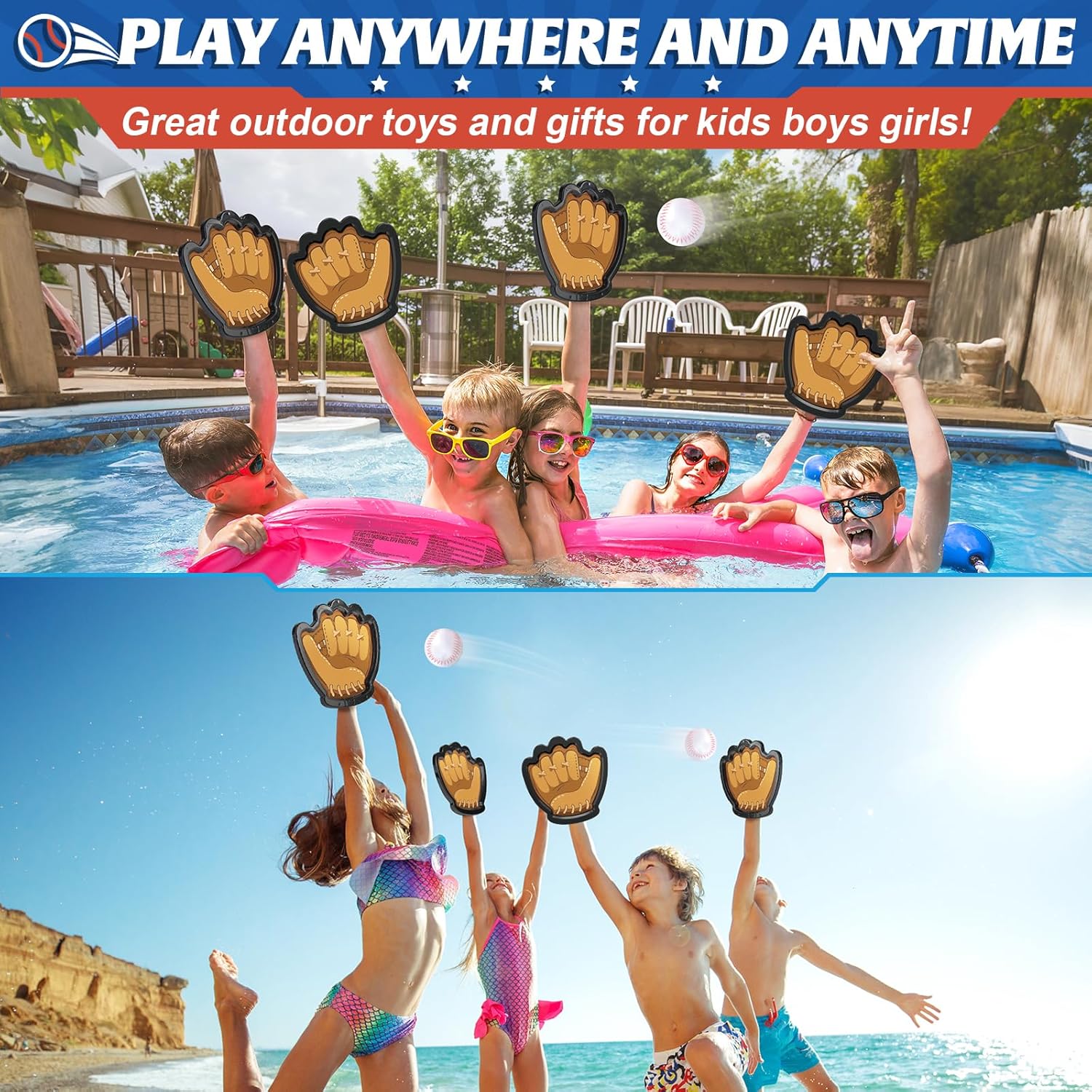 4 Pack Catch Ball Games Set for Kids, Baseball Training Toys with Gloves and Sticky Balls for Ages 3-12 Years Old, Outdoor Beach Pool Toys for Kids, Ideal Birthday Easter Gifts for Toddlers Boys Girls 4 paddles 4 balls image 4 of 7 B0DY6LRM4M