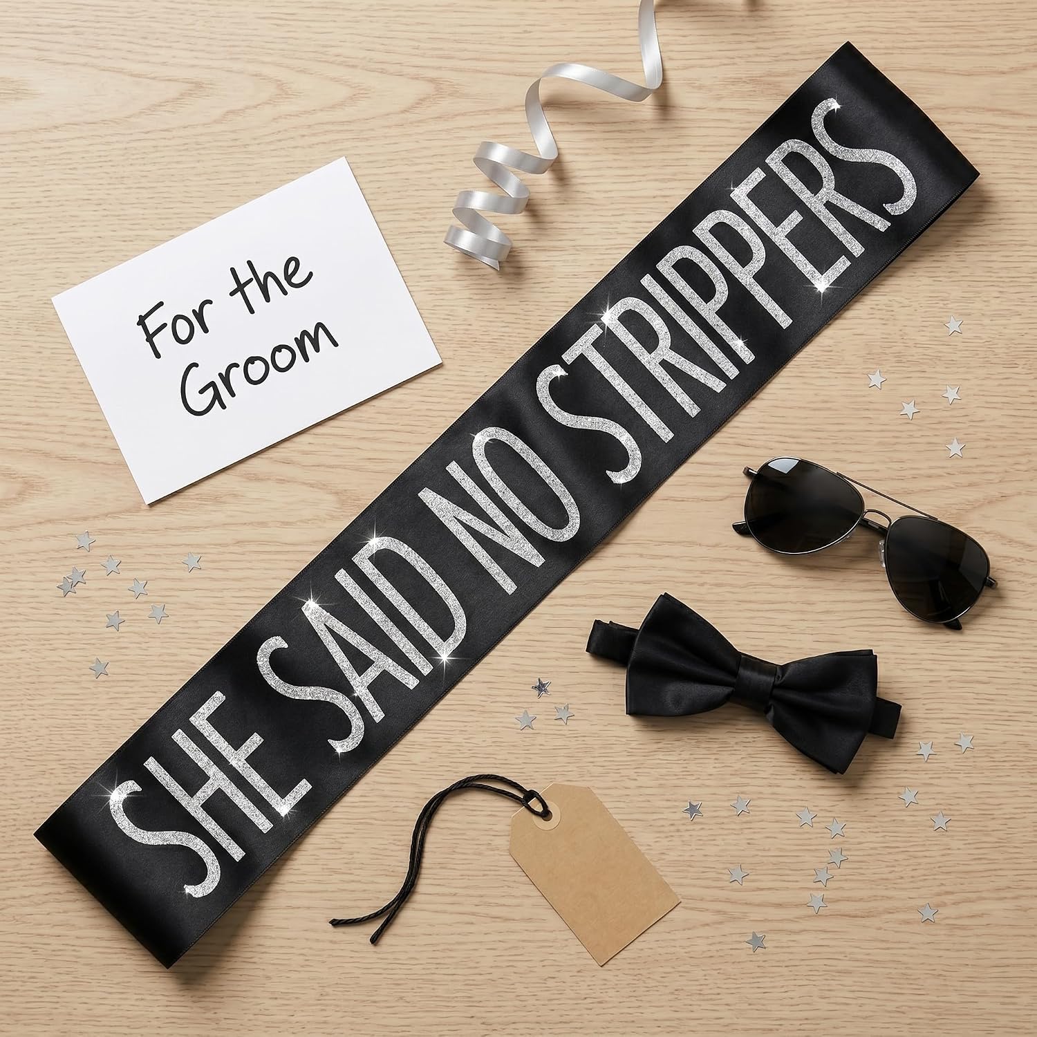 She Said No Strippers Groom Sash - Funny Bachelor Party Sash for Him - Bachelor Party Decorations, Supplies and Gifts