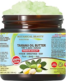 Botanical Beauty TAMANU OIL BUTTER RAW 100% Pure Natural VIRGIN UNREFINED Cold-Pressed Carrier for Face, Skin, Body, Hair, Lip, Nails. Rich in Vitamin E (4 Fl Oz)