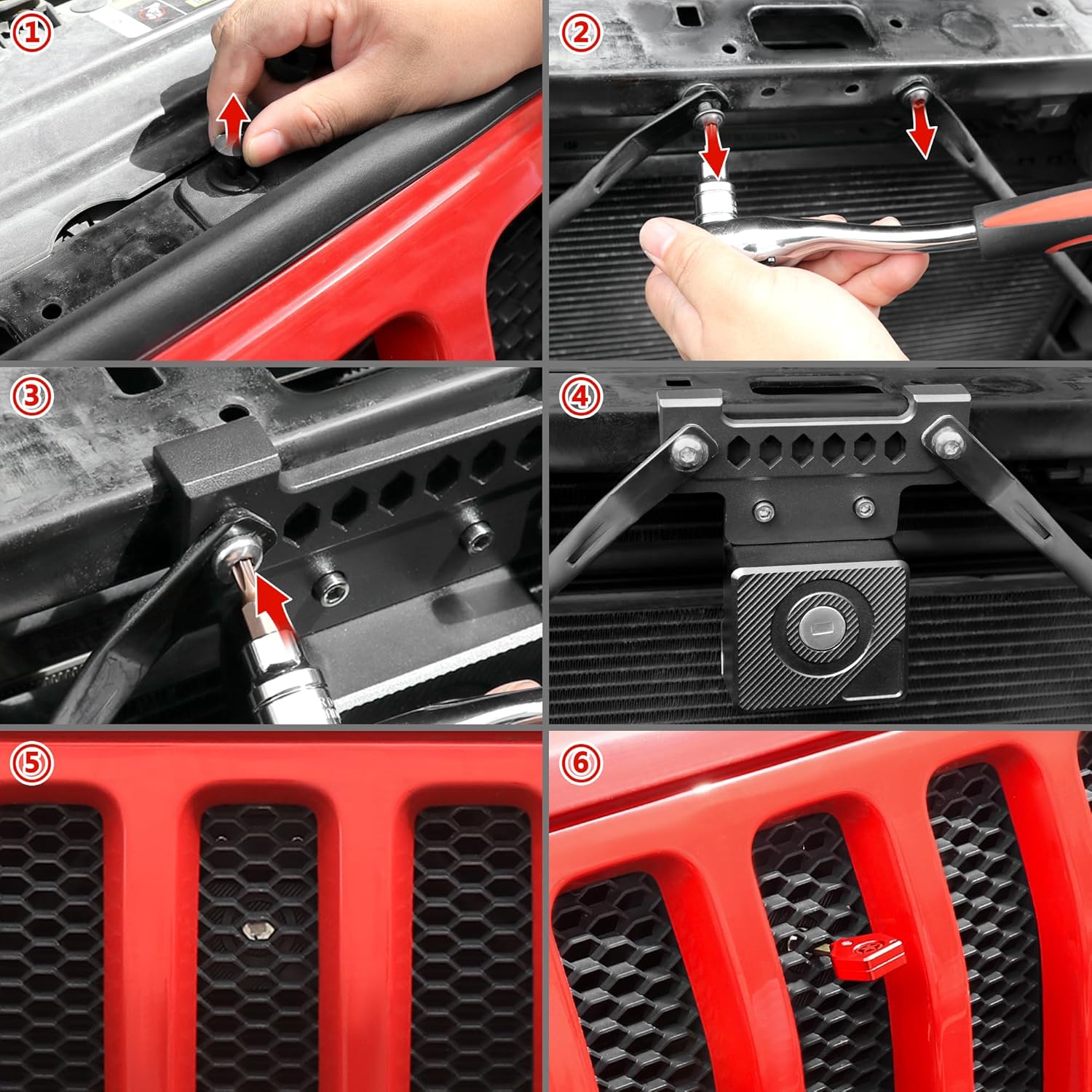 JL Hood Lock for Jeep Wrangler JL JLU 4XE 2018-2026, Locking Hood Latches Anti-Theft, Eliminate Hood Flutter, Aluminum (JL Hood Lock)
