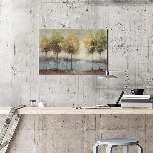 Miniatura 6 de Lienzo decorativo para pared de bosque para dormitorio, pintura abstracta de paisaje moderno, dorado, amarillo, árbol, bosque de otoño, impresiones
