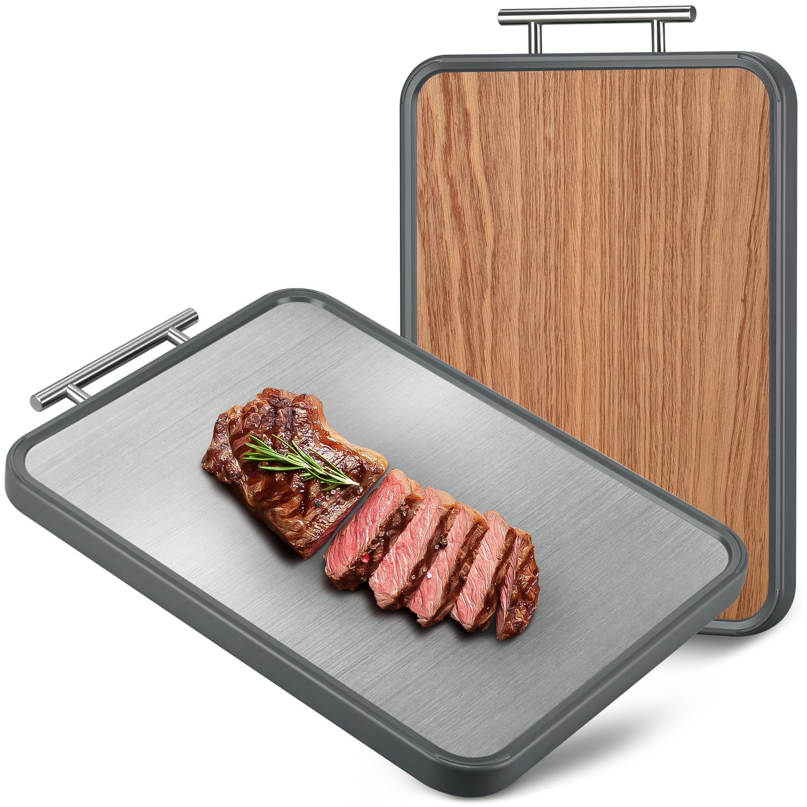 Titanium Cutting Board, Double-Sided GR1 Titanium & Wood Cutting Boards for Kitchen, Easy to Clean, Large Chopping Board for Meat, Fruit and Vegetable, 17"*12"