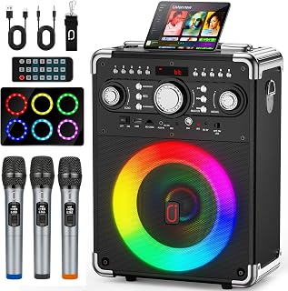 HWWR S8T Portable Karaoke Machine: Bluetooth 5.3 Speaker with 3 Wireless Mics, Disco Lights, 8H Battery for Parties & Events