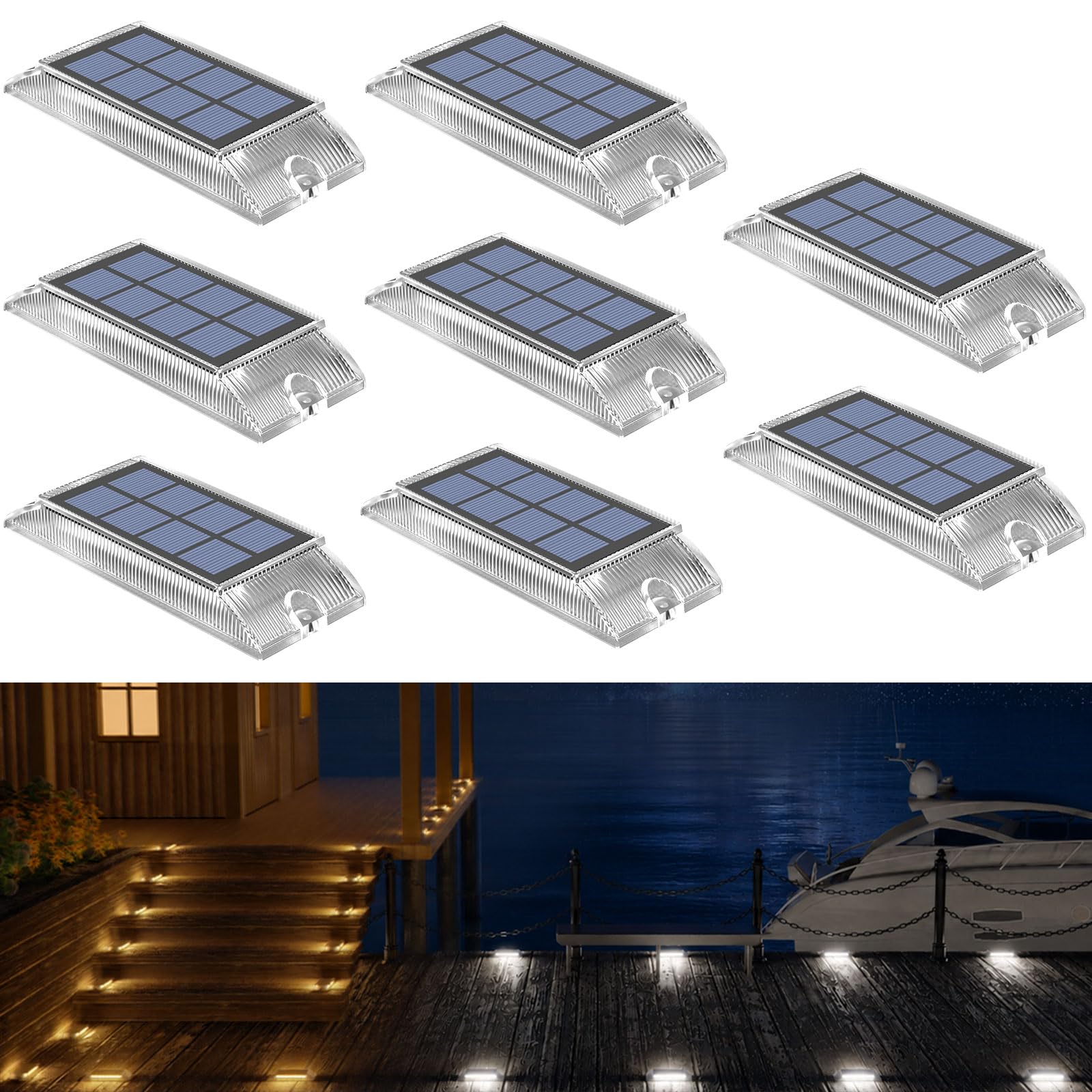 Lacasa Solar Bodenleuchten Aussen 8 Stück, 2 in 1 LED Solarlampen für Außen, Wasserdicht Solarleuchten für Auffahrt, Gartenweg, Außentreppen, Terrasse und Poolrand (Warmweiß & Kaltweiß) | Wasserdichte Markierungsleuchten für Treppe, Garten, Hof, Terrasse
