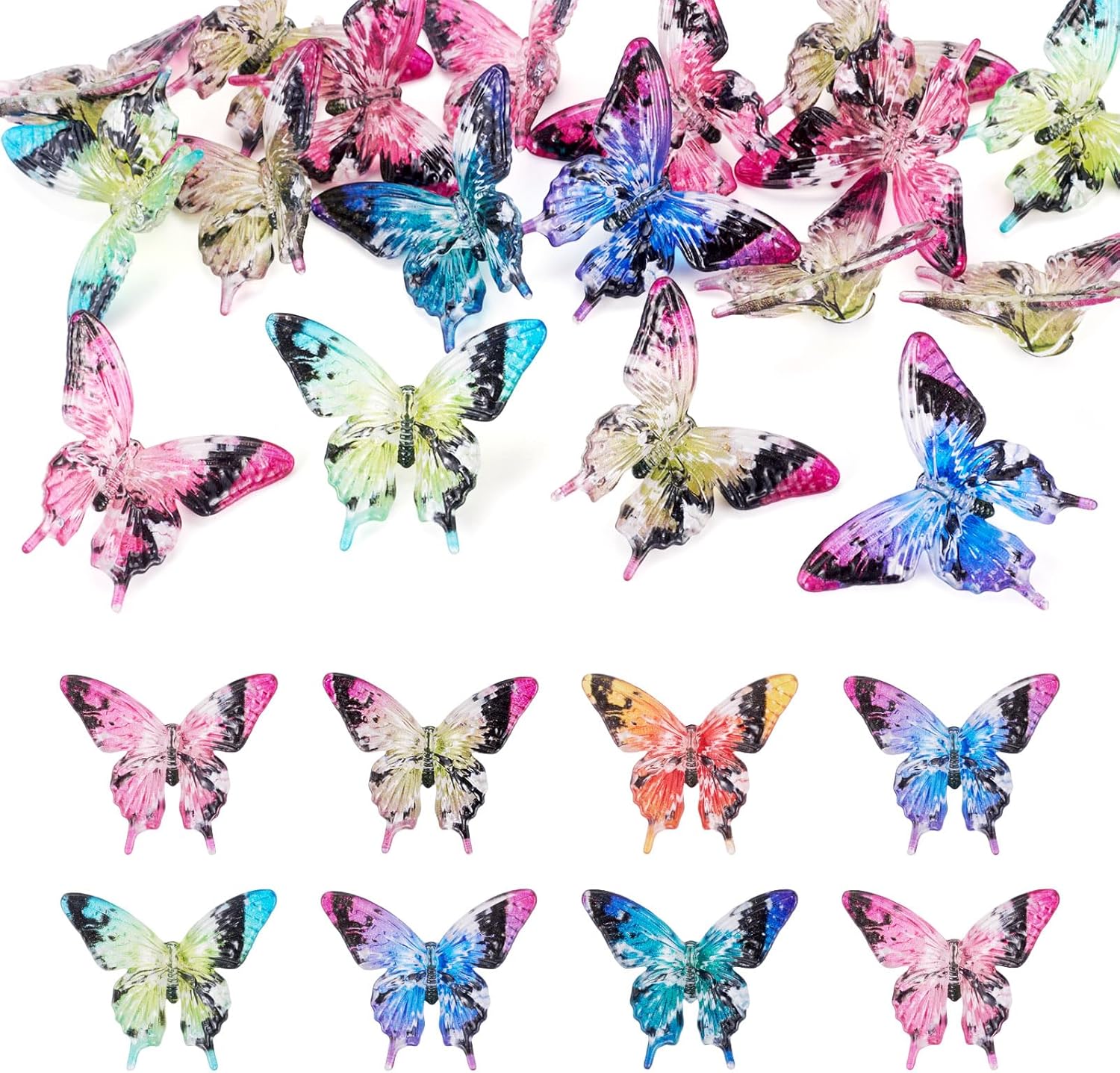 24Pcs Butterfly Acrylic Beads for Pens, Colorful Butterfly Fancy Spacer Focal Beads Insect Animal Butterflies Vertical Hole Bead for DIY Crafts Earring Keychain Jewelry Making