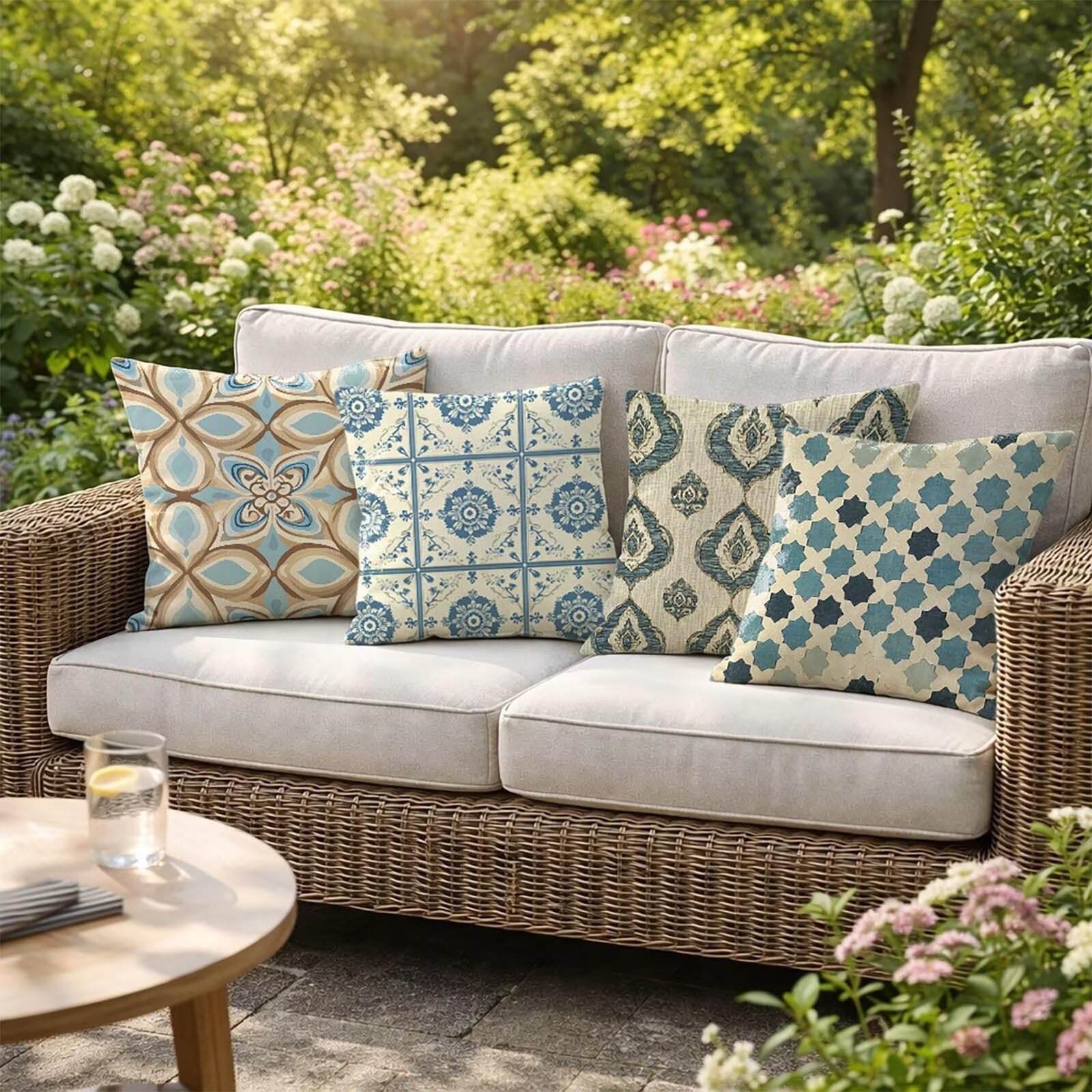 Kissenbezug 55 x 55 4 Pack, Outdoor Sofakissen Bezug Frühling Deko Kissenbezug 55x55cm, Doppelseitiger Druck Quadrat Kopfkissenbezug Beige für Schlafzimmer Deko Wohnzimmer Geschenke Model-05718