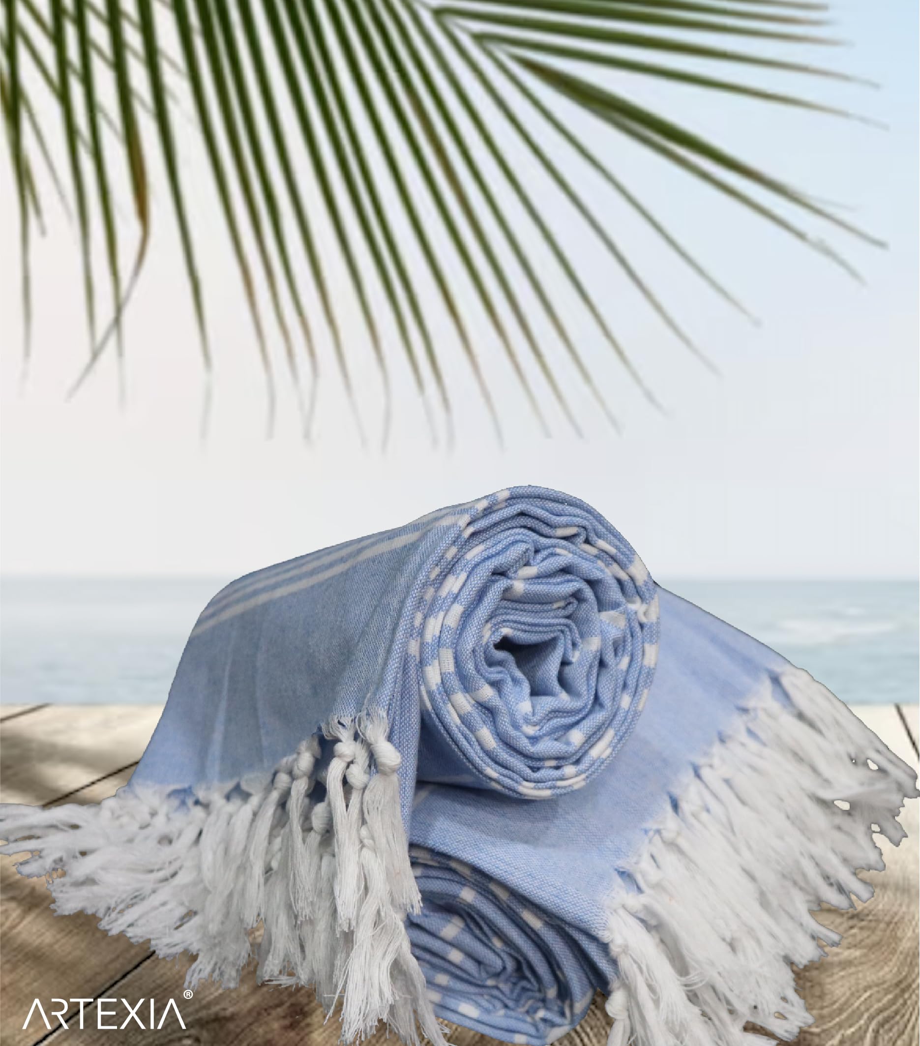 Artexia Toalla de playa grande algodón reciclado 90 x 170 cm XXL secado rápido ultraligera celeste