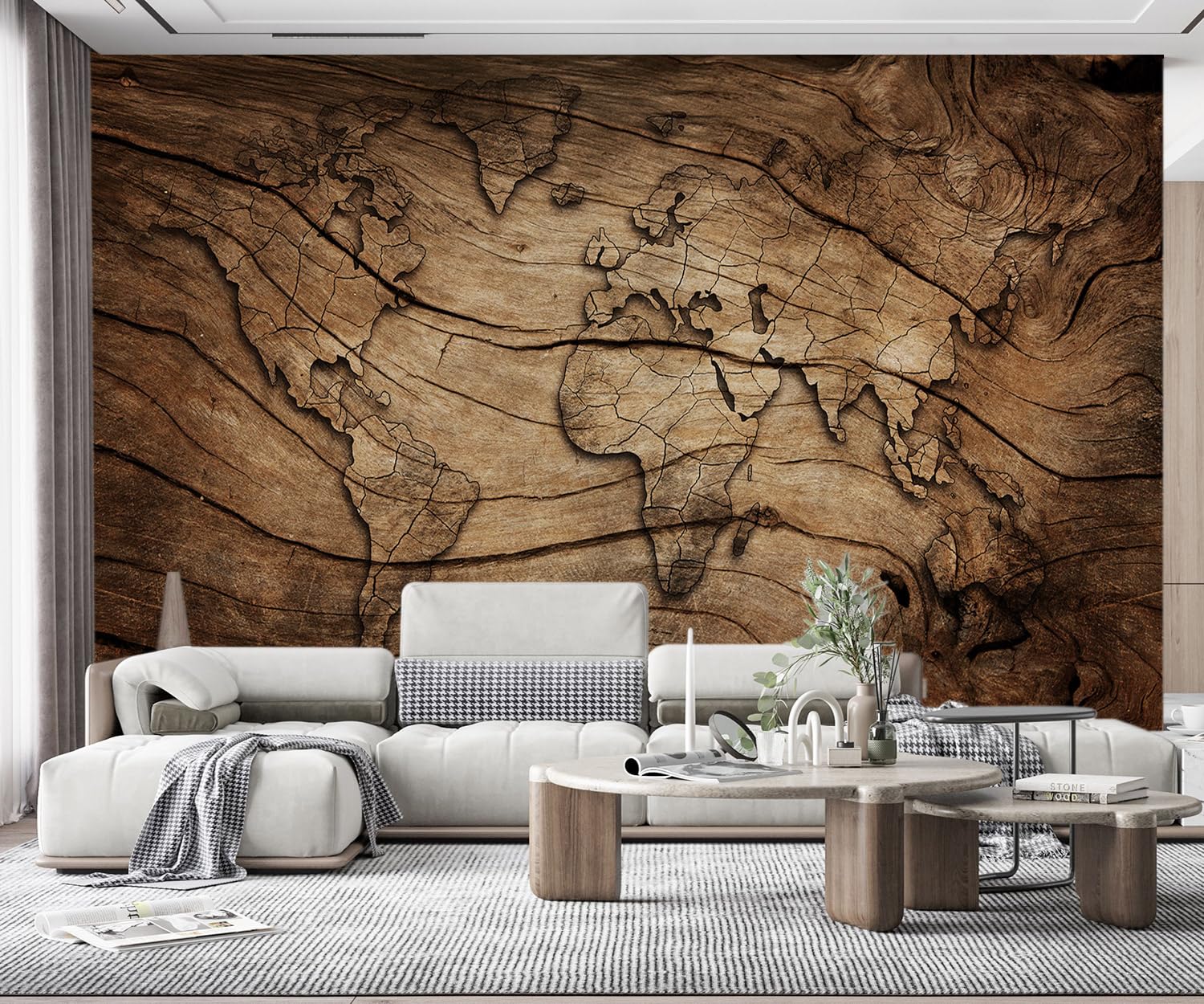 songqians Wallpaper 3D Mural Wood Grain World Map Murals Wallpaper Bedroom and Living Room Decoration -SQ018-400x280cm（Width x Height） — image 1