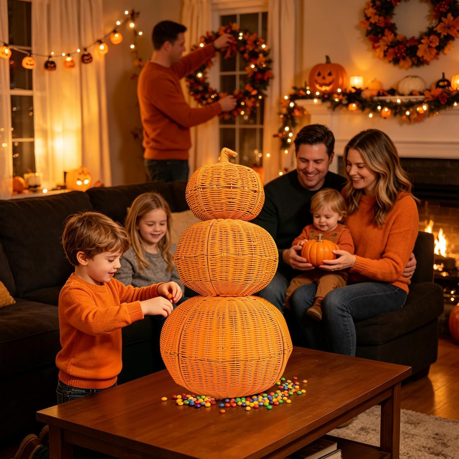 Genérico Calabaza Halloween Tejida A Mano Artesanal Plegable Espeluznante