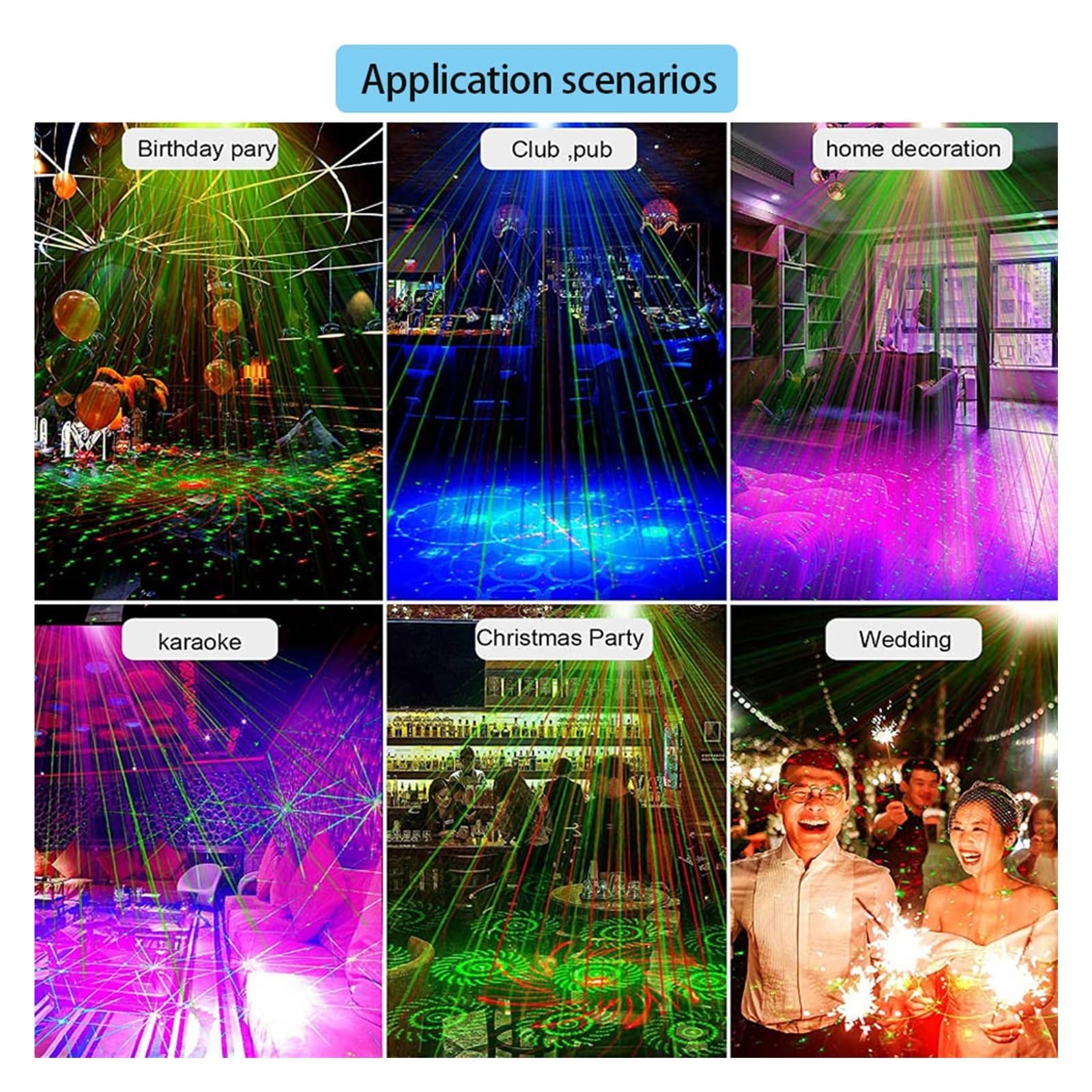 Oświetlenie Sceniczne, Scena zewnętrzna Disco Party Light DJ Projektor Lampa Czerwone Zielone Niebieskie Światła Stroboskopowe Z Pilotem Do Wystroju Imprezy Aktywowane Dźwiękiem