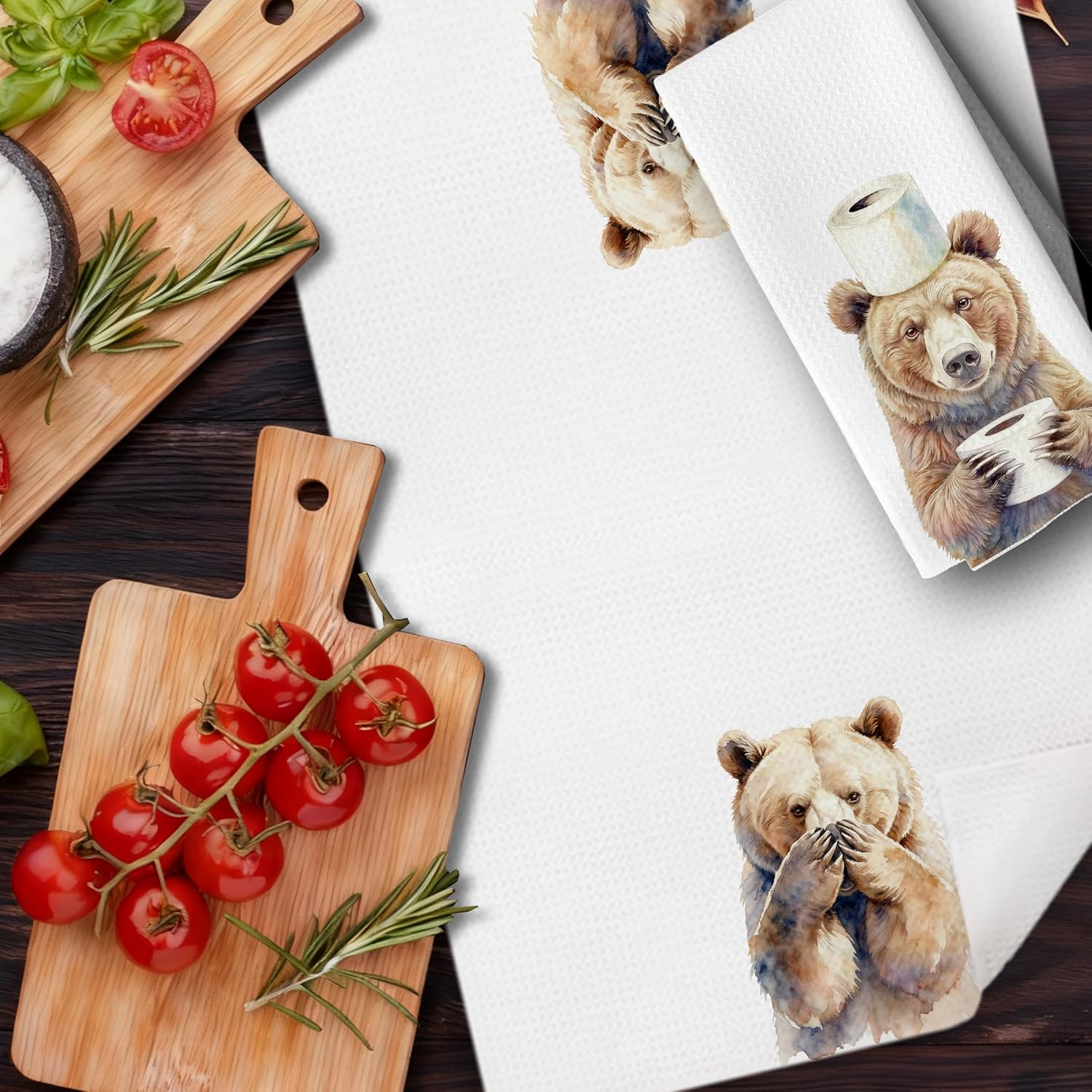 Funny Bear Bathroom Hand Towels, Bear Bathroom Decor,Bears Lover Gifts， Funny Animal Decorative Hand Tea Towels for Washroom Restroom Toilet, 16x24 Inches Set of 2 - Image 6