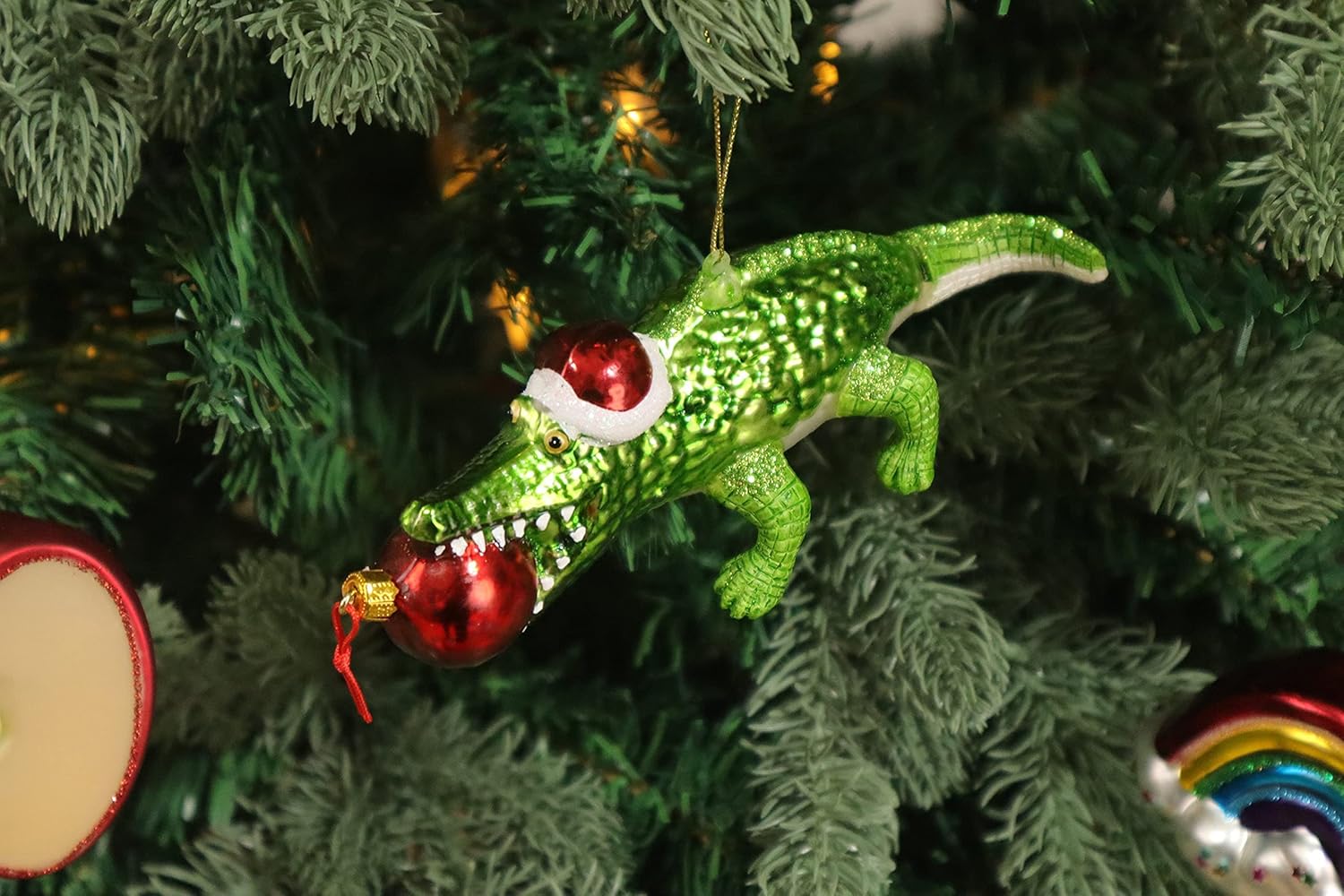 2 Pack 6.7'' Glass Alligator Christmas Ornament, Hand Painted Glass Crocodile Alligator Ornaments for Christmas Tree Decorations - Image 6