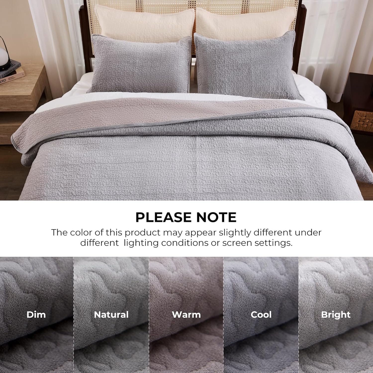 Velvet Quilt Set King Size - 3-Piece Lightweight Bedding, Soft Velvet Comforter, Oversized Bedspread Coverlet for All Season, Soft Gray
