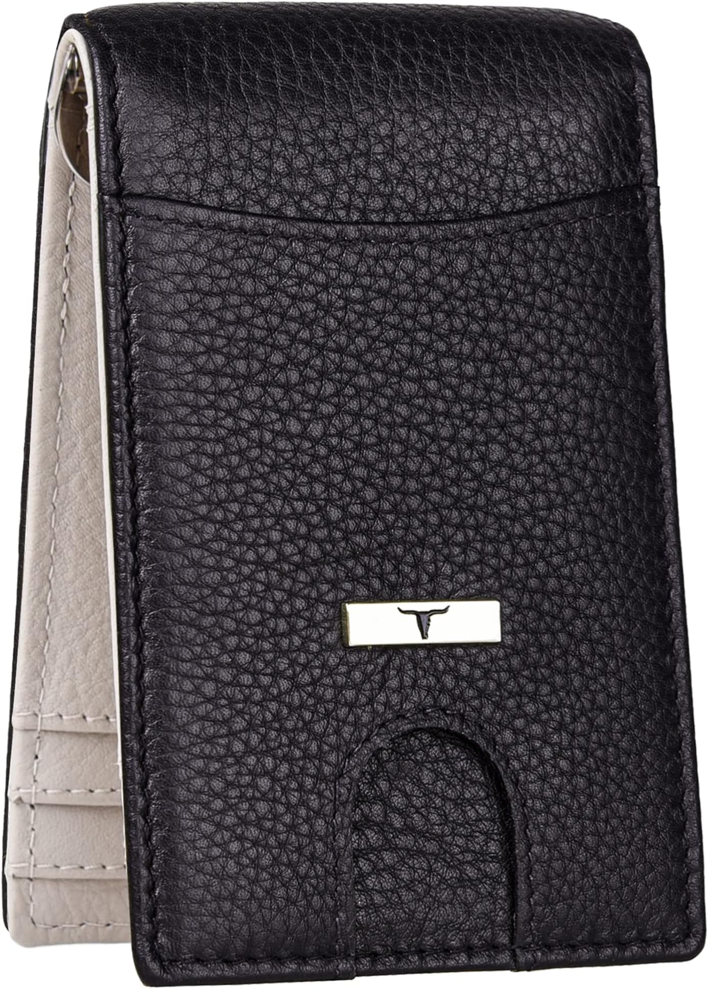 Eddy Slim Money Clip Leather Wallet for Men, Black/Sand, Minimalist