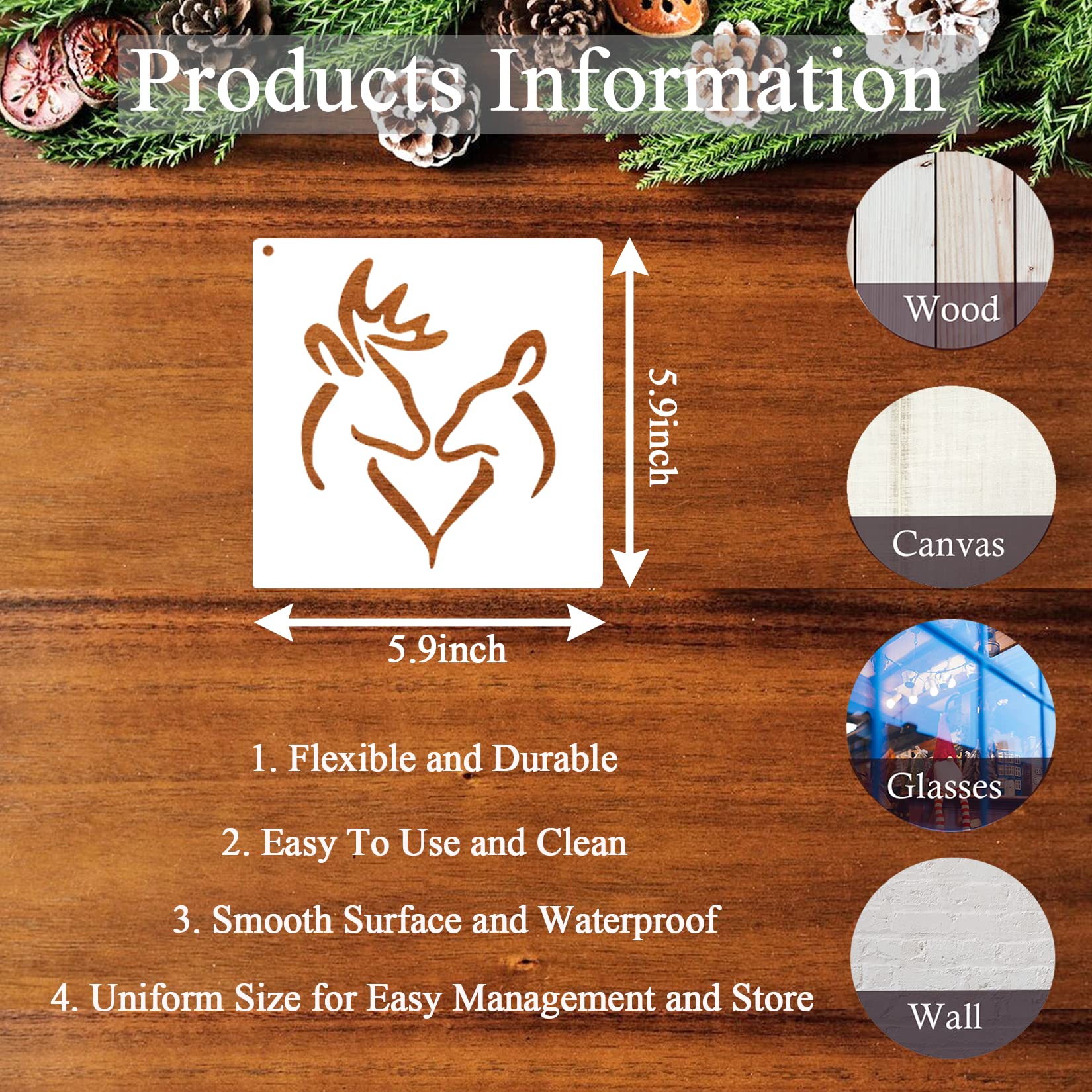 20 Pieces Stencil for Painting, Deer Mountain Tree Stencils Deer Antler Head Template Forest Animal Wildlife Wood Burning Stencils for Wood Wall DIY Crafts Canvas Fabric Home Décor (20pcs Deer) 3