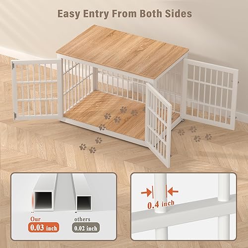 Miniatura 5 de Mueble de jaula de perro resistente de 38 pulgadas para perros grandes y medianos, mesa auxiliar decorativa para casa de mascotas, muebles de madera