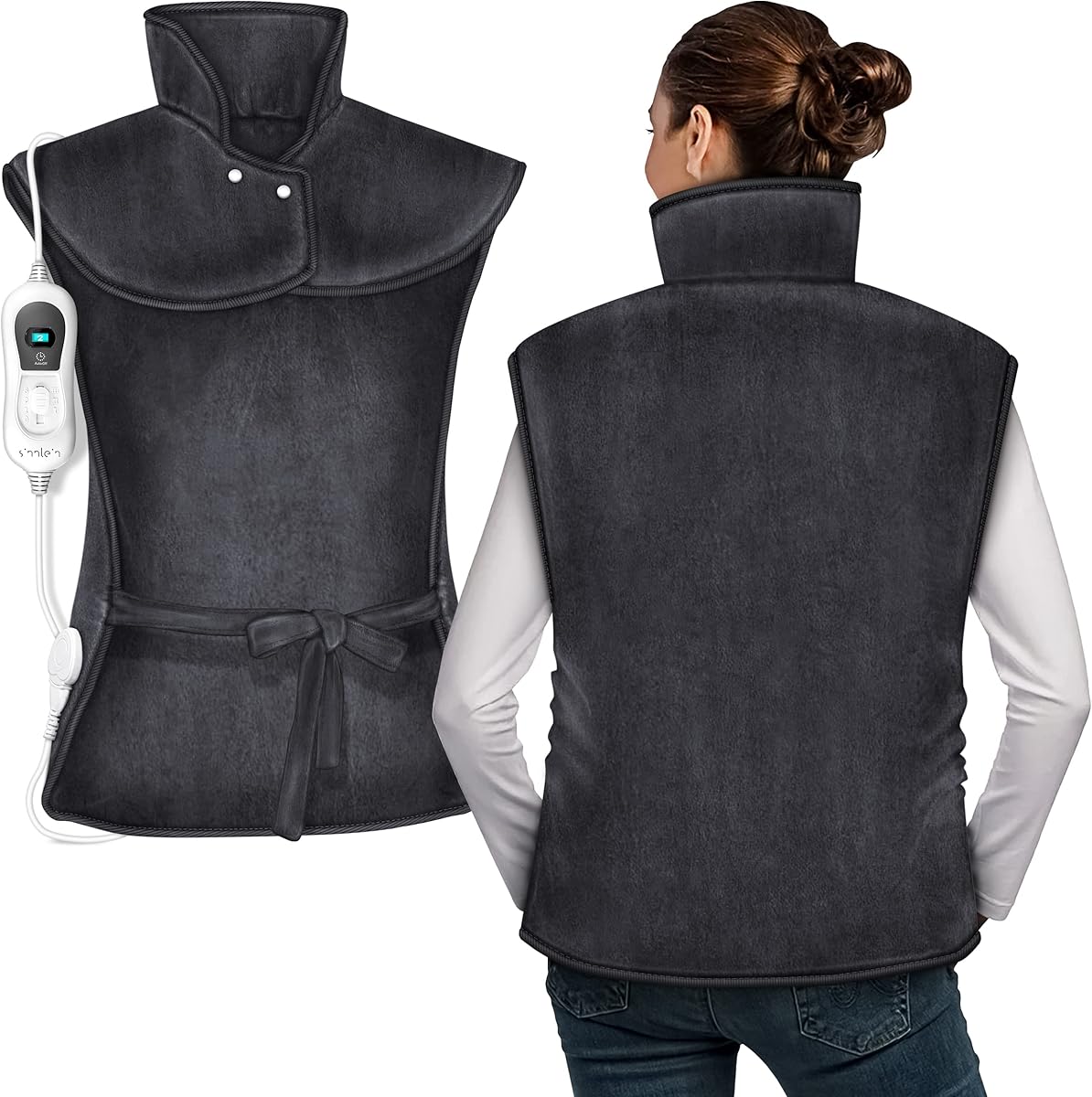 Elektrisch warmtekussen voor de nek en schouders, rugverwarming met automatische uitschakeling en 6 temperatuurniveaus