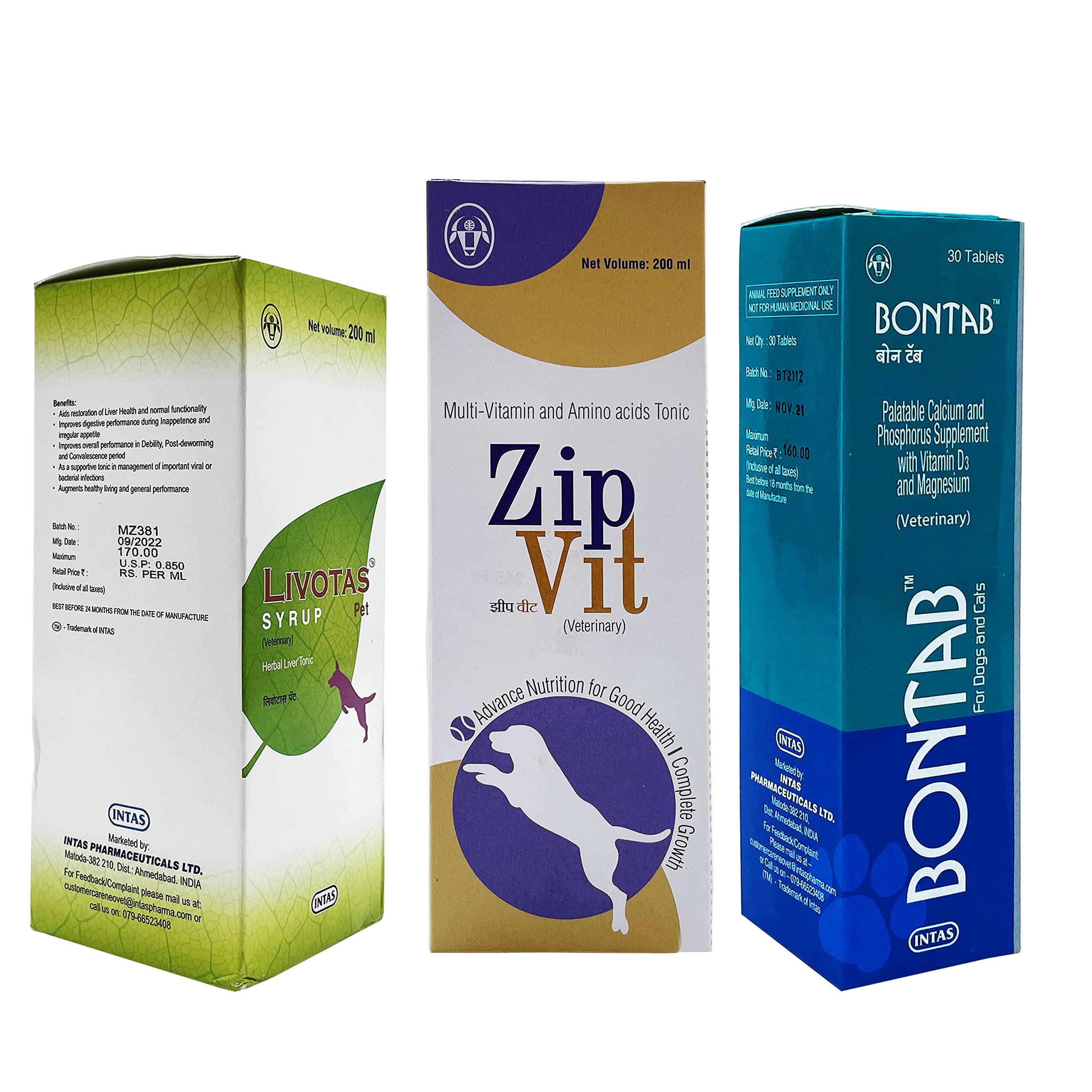 ALP Livotas Herbal Liver Tonic Syrups, 200 ml with ZipVit Multi-Vitamin and Amino Acids Tonic -200ml INTAS Calcium & Vitamin Supplements ( BONTAB 30 Tablets) Combo for Dogs & Cats (Pack of 3) (B09KLM1TSW) Amazon Price History, Amazon Price Tracker
