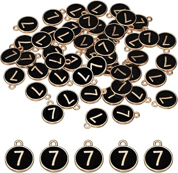 PATIKIL 7 Number Charm, 50 Pcs Double Sided Number Charm Pendants for Bracelet DIY Jewelry Making Necklace, Black
