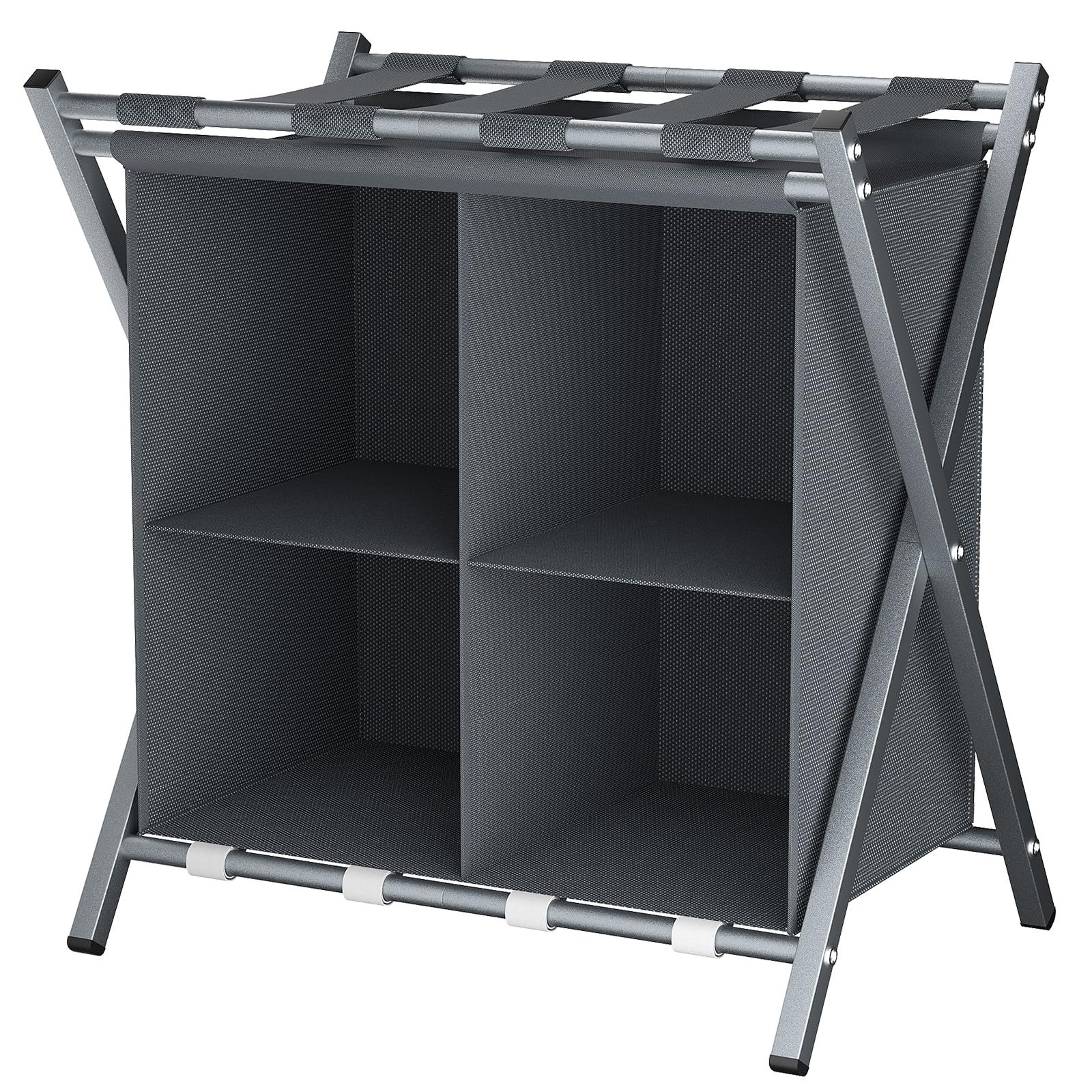 Folding Metal Luggage Rack, Suitcase Stand with Storage Shelf