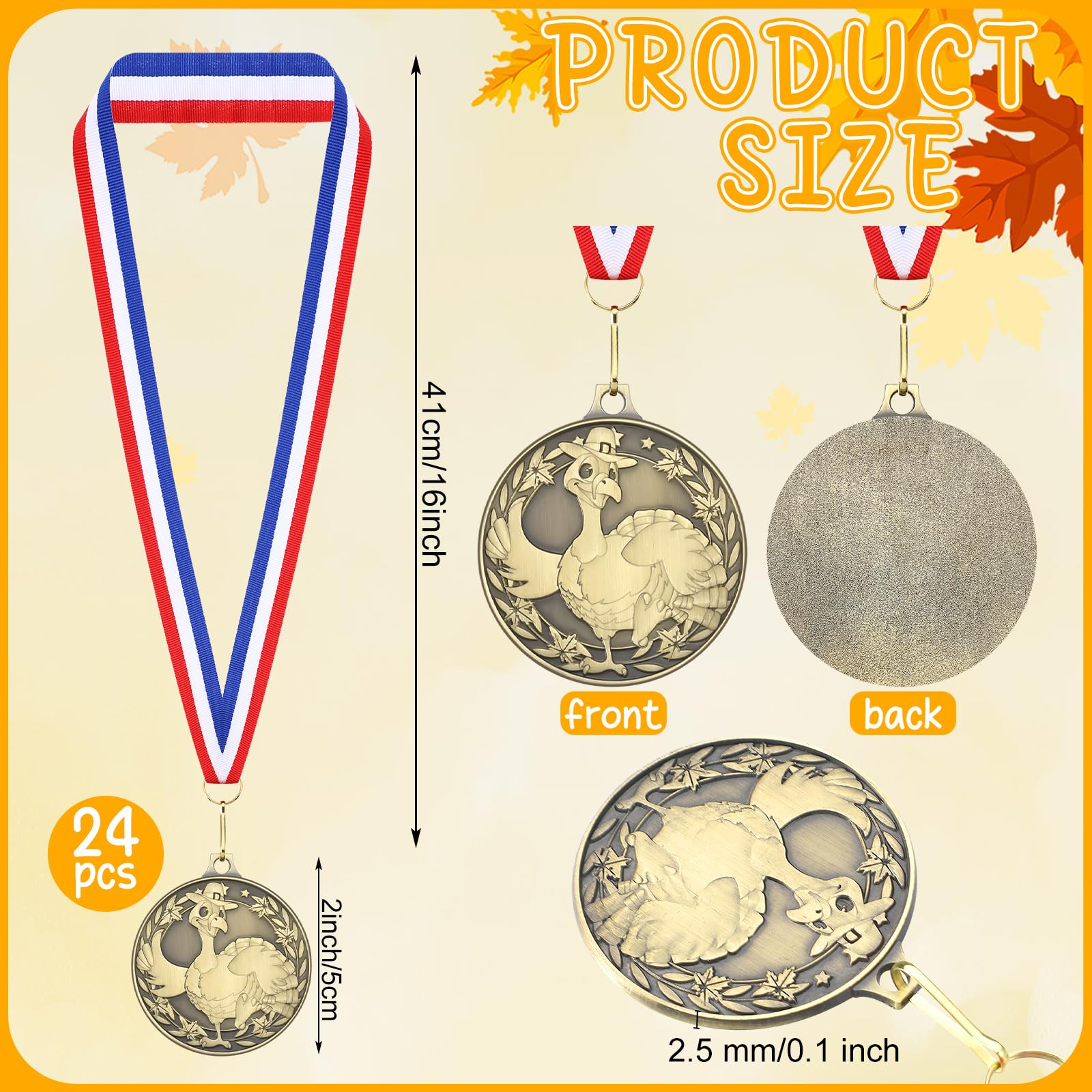 Huquary Thanksgiving-Truthahn-Medaillen mit Bändern, 5,1 cm, Turkey Trot Awards, Rennpreise für Herbstpartys, Urlaubsdekoration und festliche Feiern