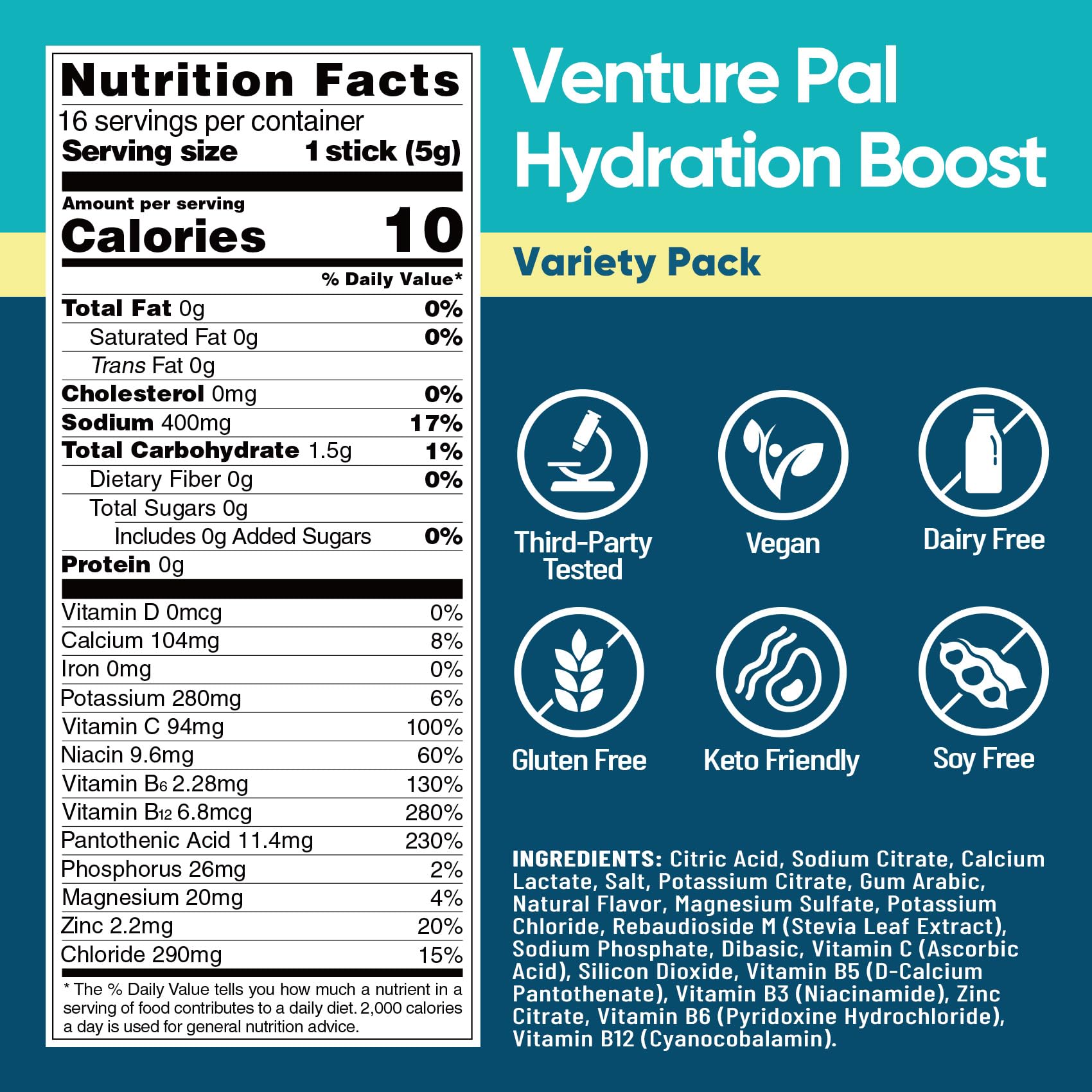 Venture Pal Sugar Free Electrolyte Powder Packets, Keto Friendly, 16 Sticks — Amazon image 8