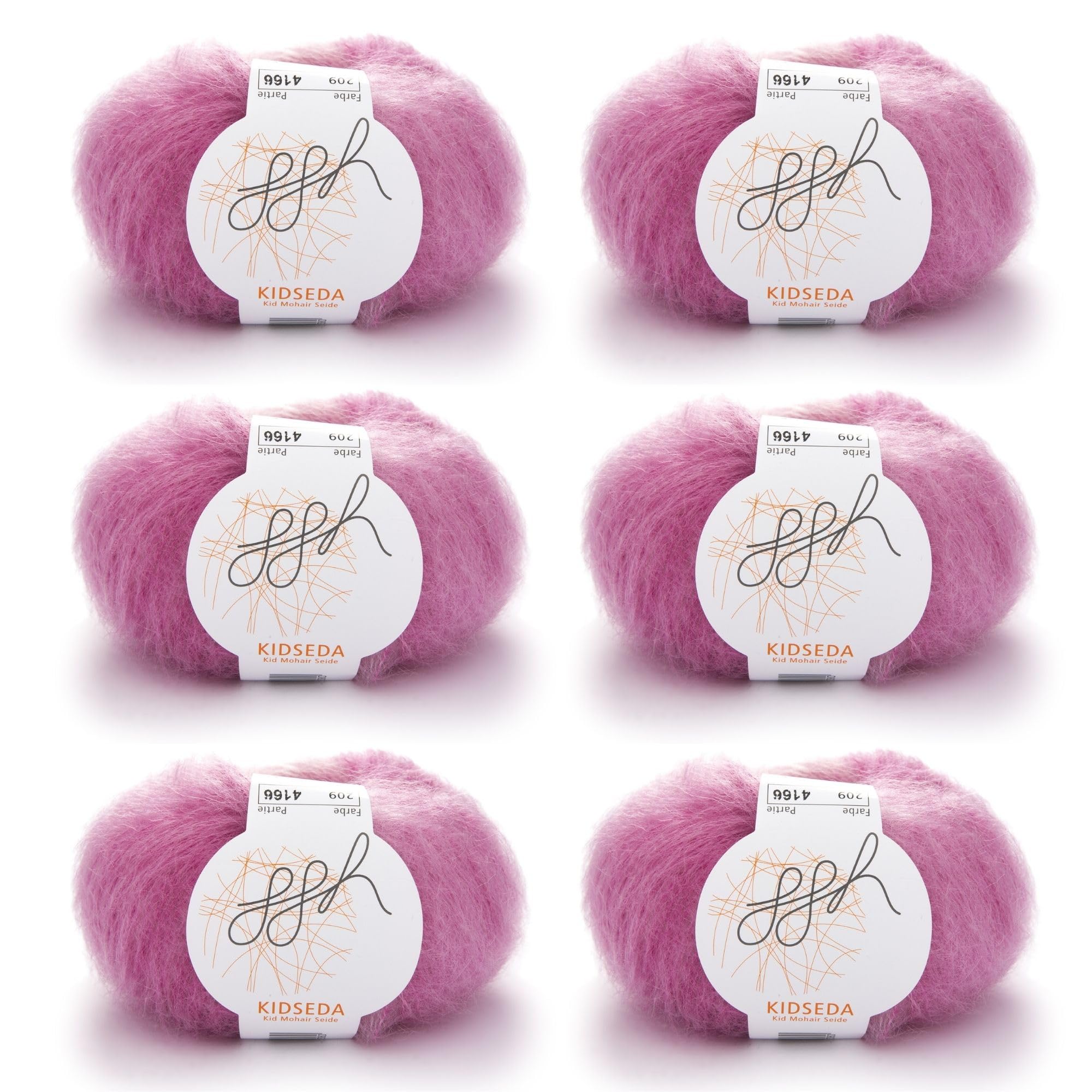 ggh Kidseda Box - 6 gomitoli, lana mohair con seta per lavorare a maglia, colore 209 - Rosamelato