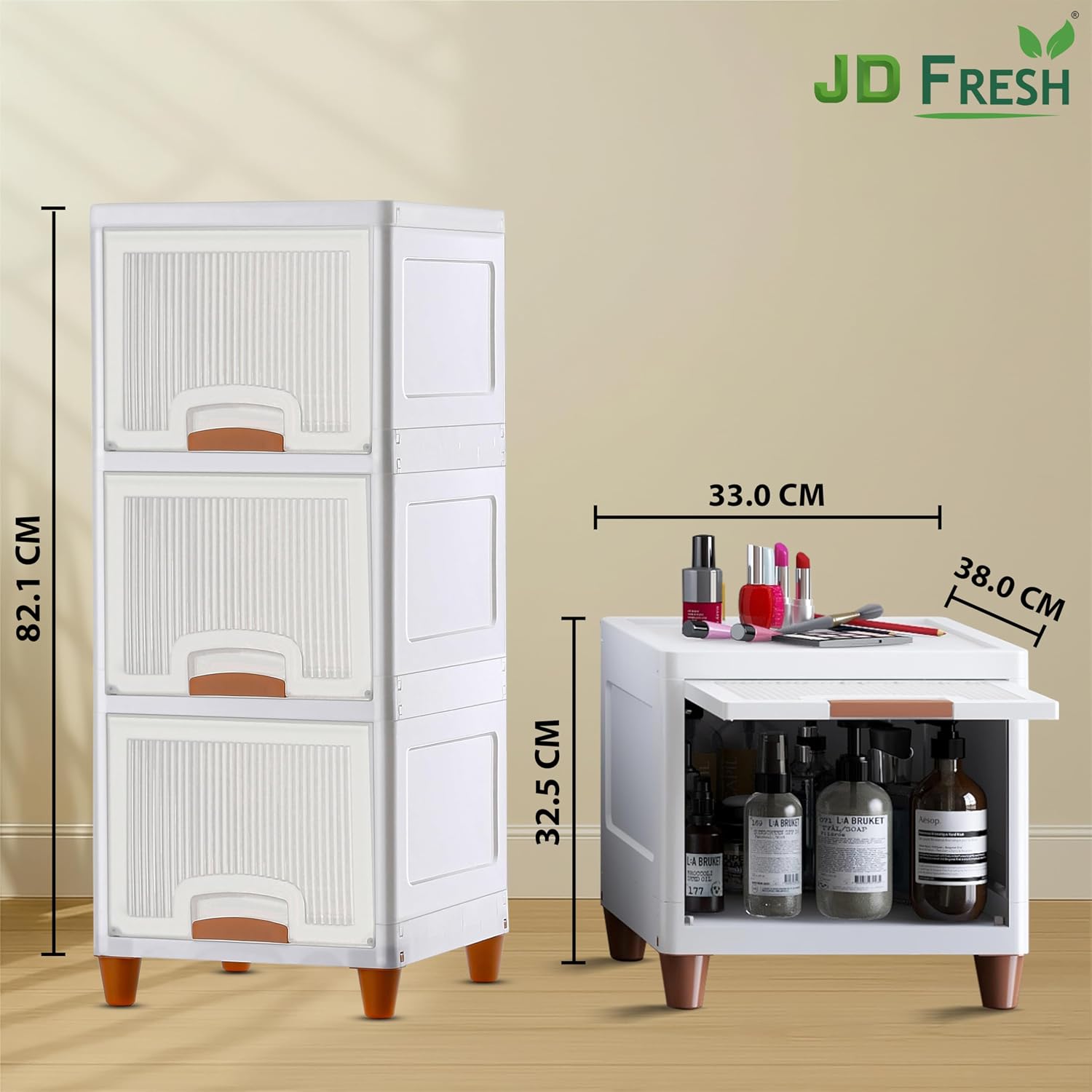 MECHDEL 3 Tier Foldable Organizer for Clothes/Modular Kitchen Storage Rack/Multipurpose Almirah for Bedroom/Wardrobe for Cloth/Space Saving Closet for Living Room/Stackable Cabinet for Home(White)| Made in India 2