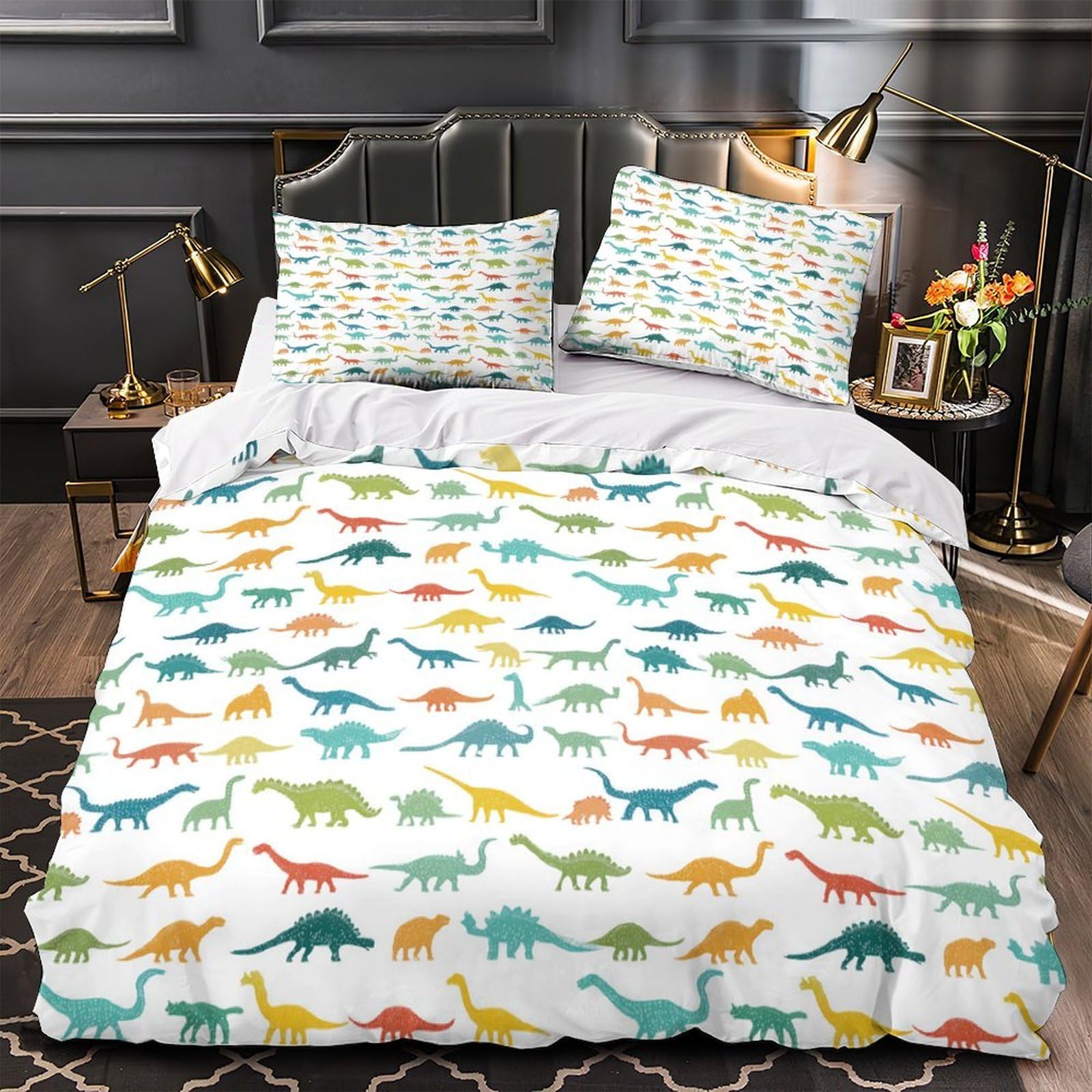 Parure de lit dinosaure 3 pièces avec housse de couette 220x240 cm pour lit King size ado