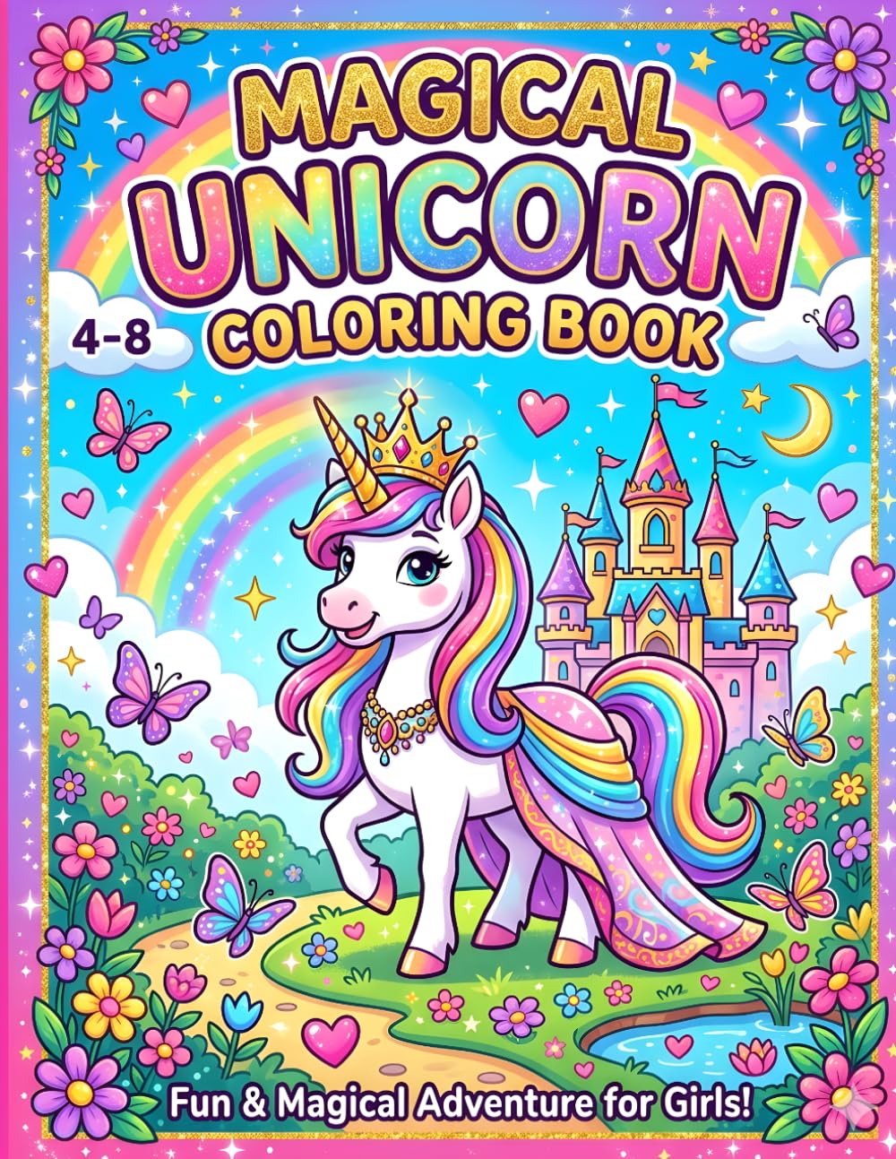 Magical Unicorn Coloring Book for Kids Ages 4-8: Cute Unicorns, Rainbows, Castles & Fantasy Adventures | Fun and Easy Coloring Pages for Girls and Boys