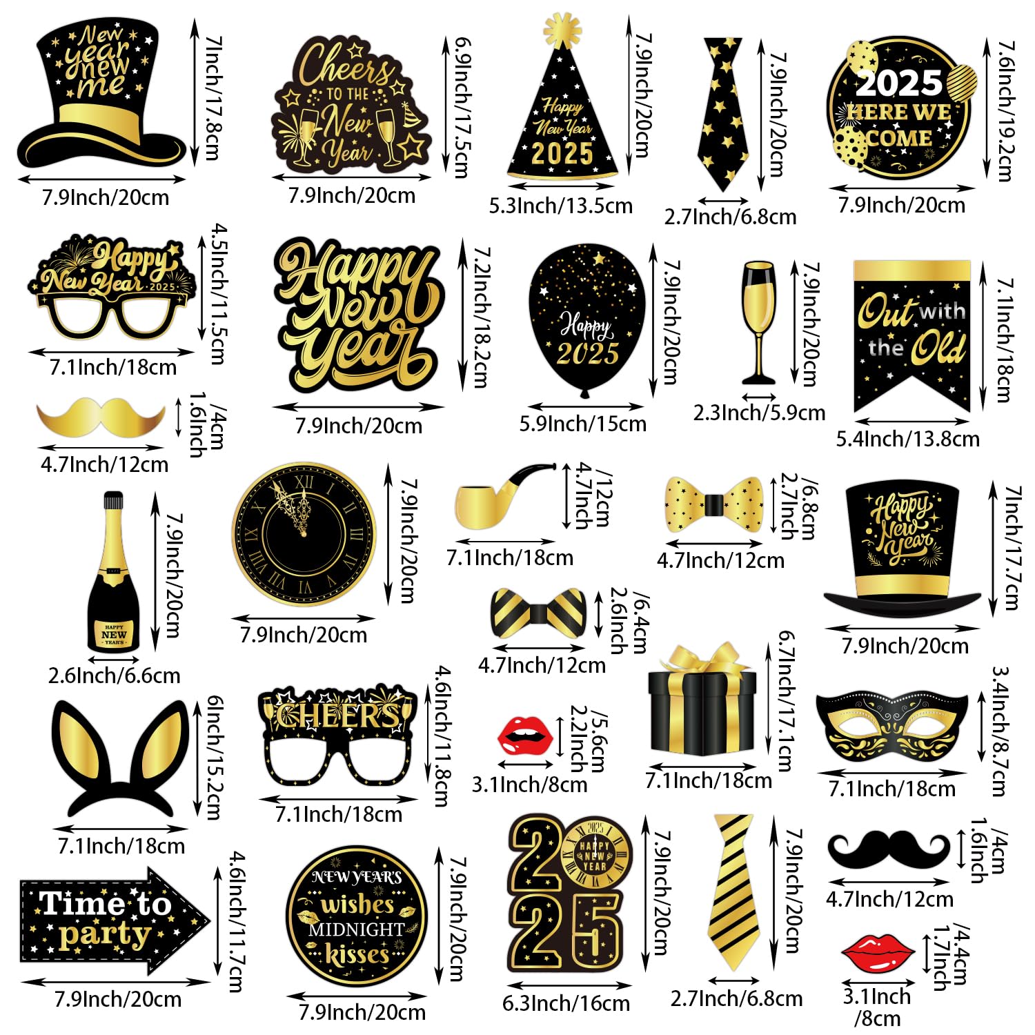 26-teiliges Silvester Foto Requisiten Set 2026 – Mit XXL Fotorahmen & Party-Accessoires