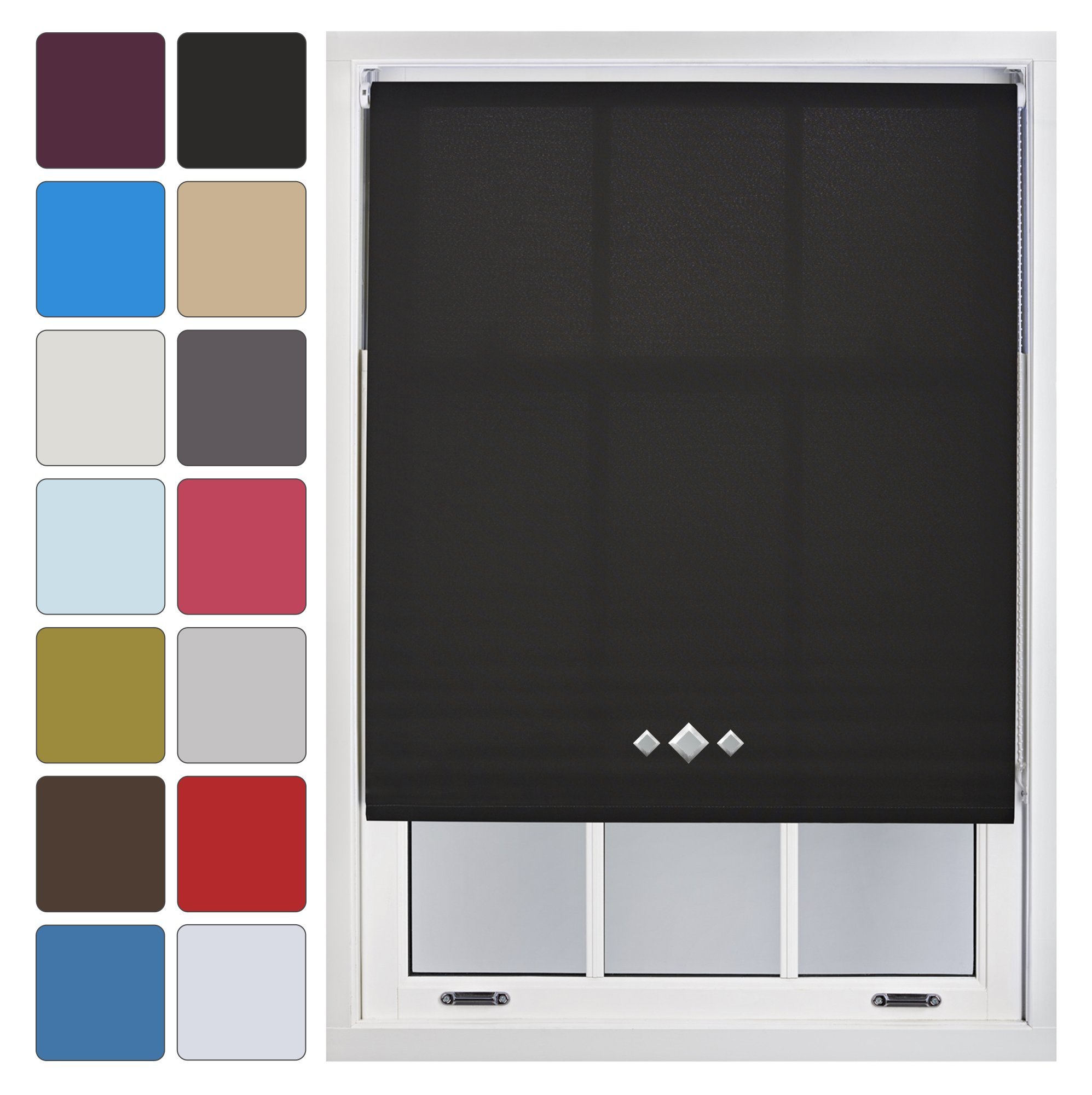 Furnished Black Made To Measure Roller Blinds With Triple Diamond Eyelets, 120Cm X 165Cm