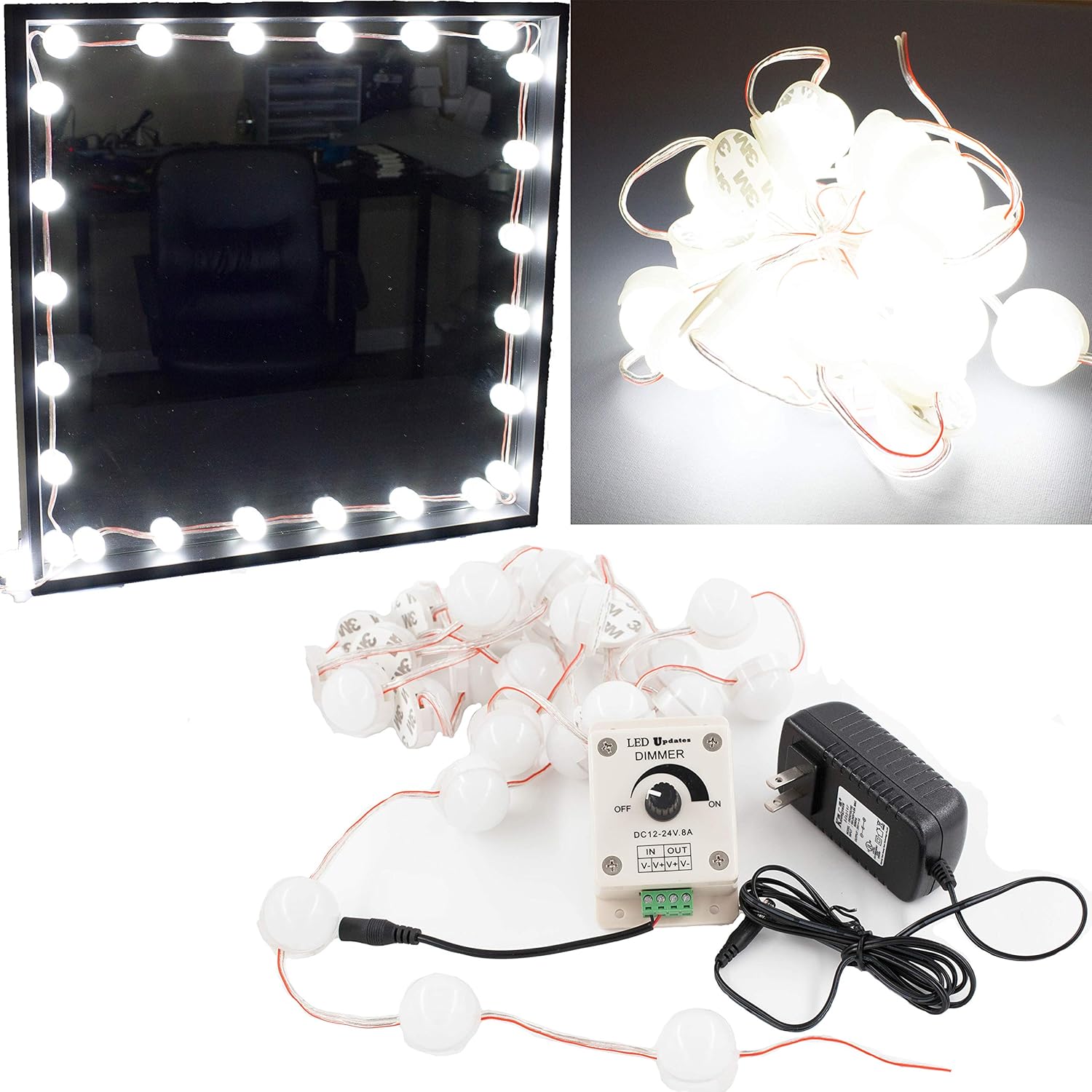 Makeup Vanity Mirror LED Light Bulb Series + dimmer + UL Power Supply Hollywood Style