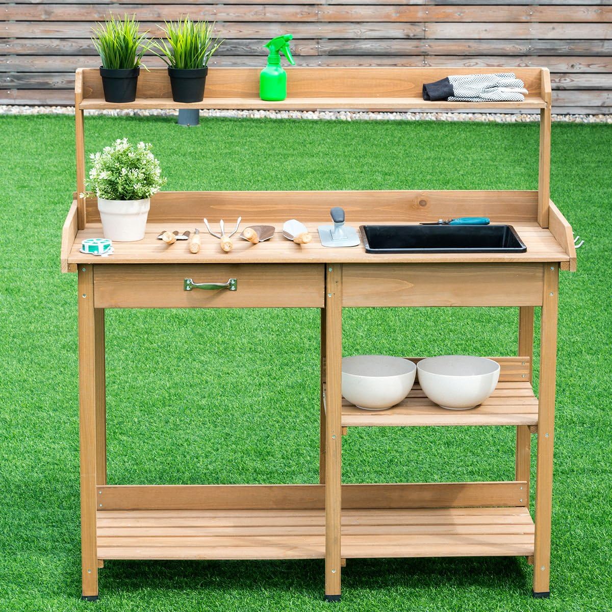 NEW Potting Table Bench Outdoor Indoor Work Station Garden Planting Wood Shelves