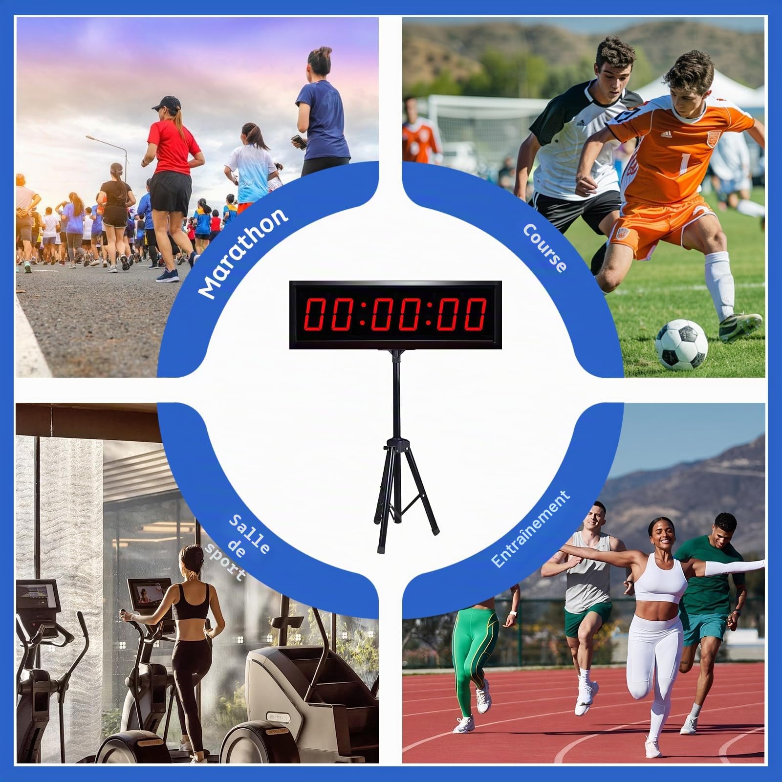 Compte à rebours - Minuteur de Gym de 2,3" - avec trépied | 6 fonctions de comptage à rebours - Télécommande - Chronomètre-Horloge numérique LED 12/24 h pour l'entraînement, le fitness