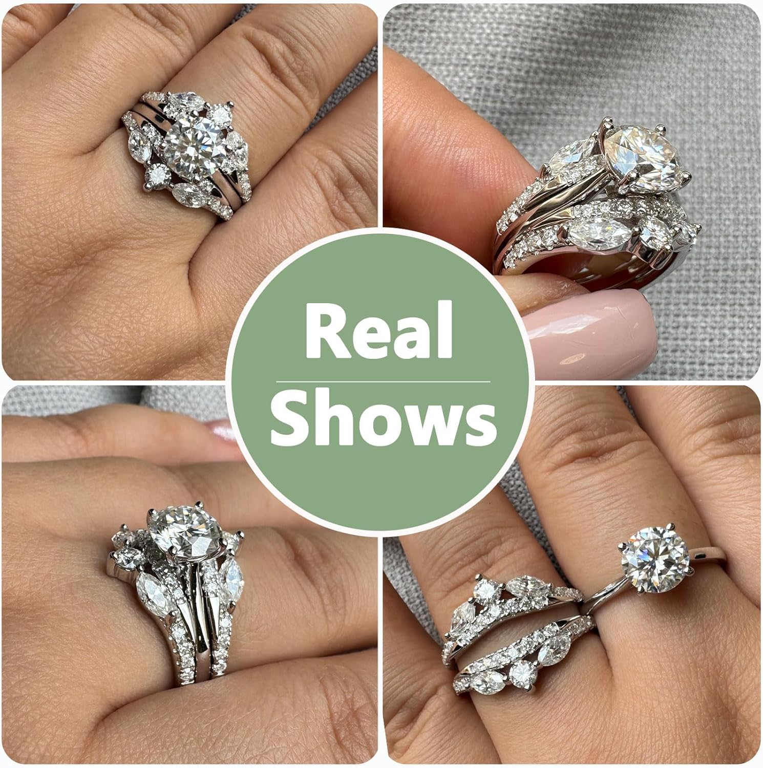 Newshe Jewellery Moissanite Wedding Rings for Women 925 Sterling Silver Engagement Ring Set Bridal Band Enhancer Size 5-10 - Image 6