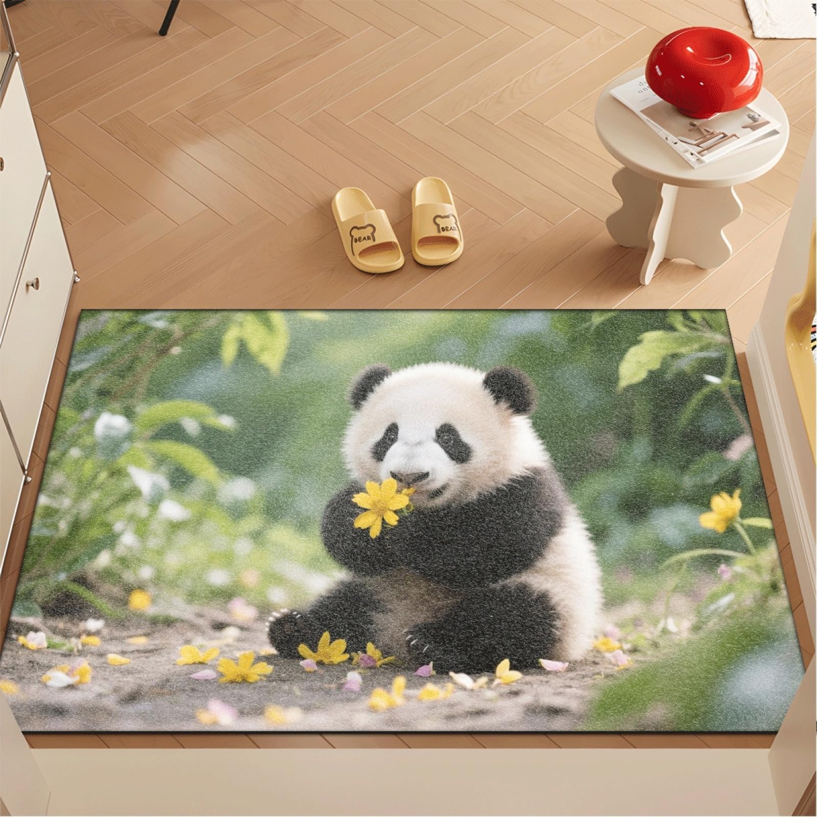 Fussmatte Innen 80x120 cm Gelbe Blume Panda Fussmatte Aussen rutschfeste für Hund Eingang Badematte Waschbar Schmutzfangmatte Strapazierfähige und Langlebige Fussmatten Haustür