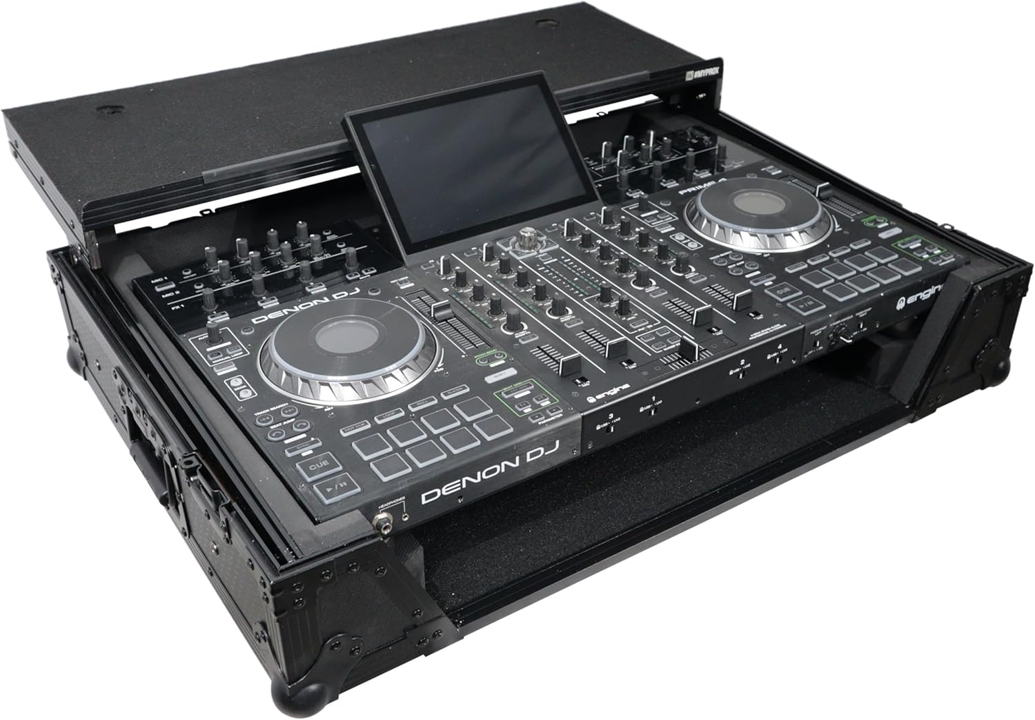 ProX XS-PRIME4 WLTBL ATA Flight Case For Denon PRIME 4 DJ Controller with Laptop Shelf 1U Rack Space and Wheels - Black