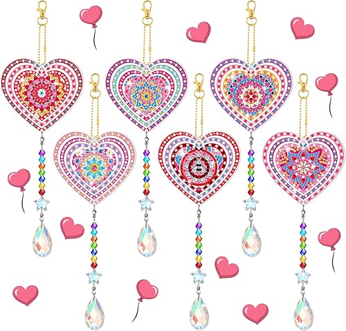 Perthlin 6 piezas de arte de diamantes para el día de San Valentín, arte de diamantes de doble cara, atrapasoles, campanillas de viento, adornos de