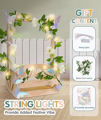 Miniatura 8 de Cajón de madera para baby shower, cesta de baby shower con cadena de luces de mariposa, cesta de regalo de bienvenida de madera, cesta de regalo de