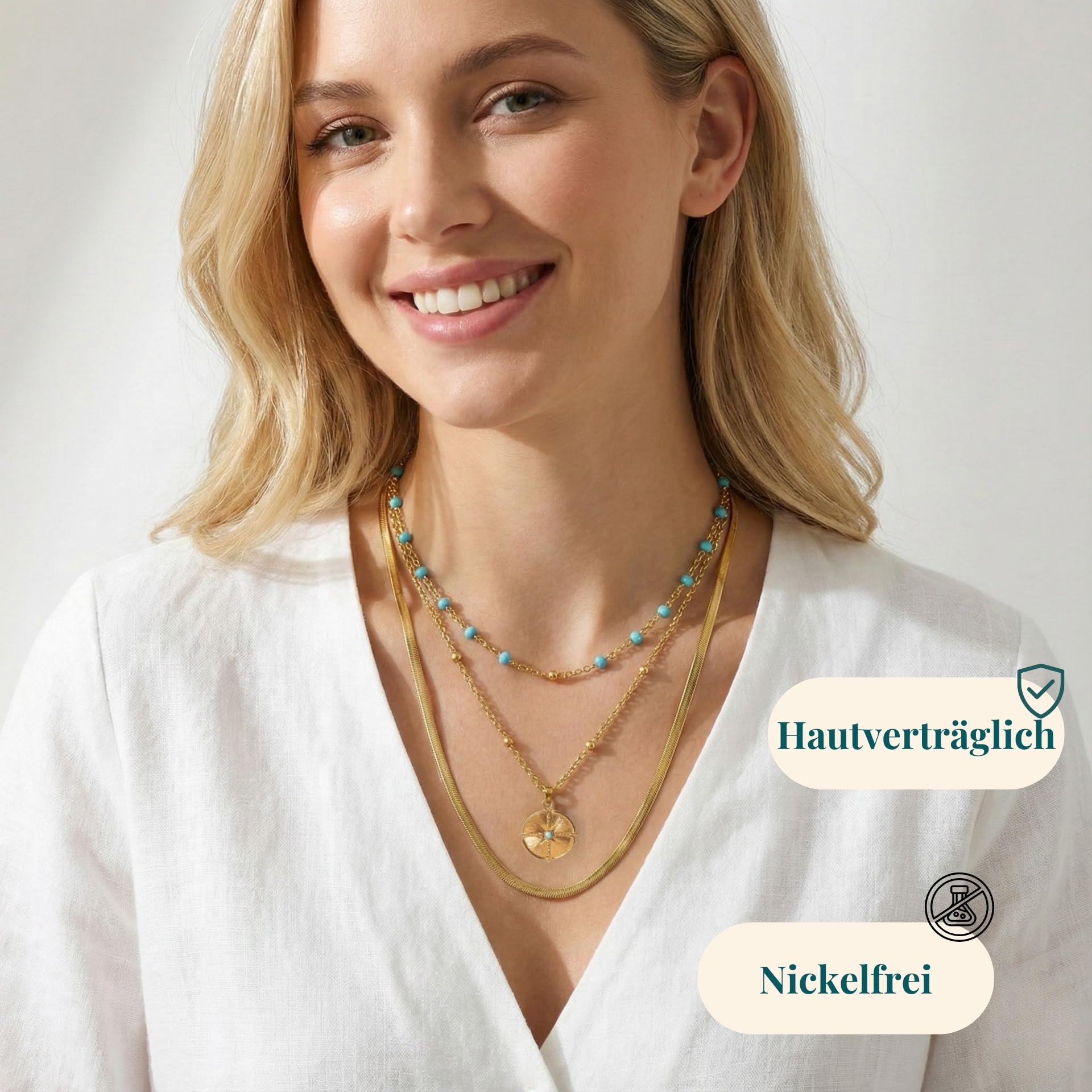 Halskette Damen Layering Schlangenkette Gold & Silber aus Edelstahl – 3-Reihig Wasserfest & Verstellbar (Ein Verschluss) – Schmuck Geschenk für Frauen – Freigeist-Kollektion