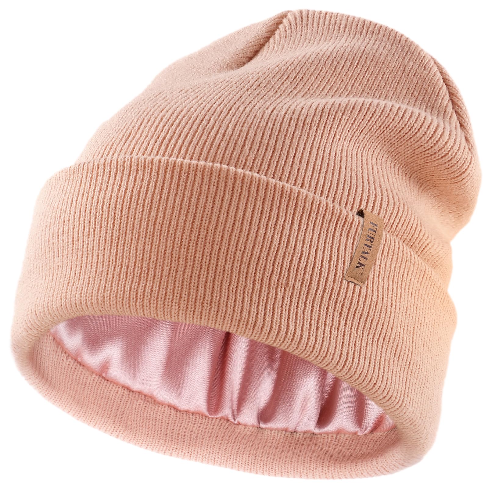 FURTALK Satin Lined Beanie for Women Men Knit Beanie Hat Acrylic Winter Hats Warm Slouchy Skull Cap