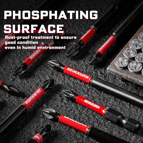 Geinxurn 68 Pieces Impact Screwdriver Bit Set (PH, TX, PZ, SL, hex), 1/4 inch Hexagonal Shaft S2 Alloy Steel 25/50/75/150 mm Bit Tips with 1Pc 75 mm Magnetic Bit Holder - 8
