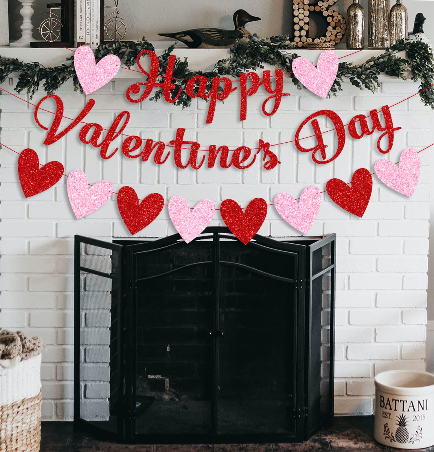 Red Glitter Valentine's Day Banner & Heart Garland - Party Decorations For Valentine's Wedding Anniversary - View #10