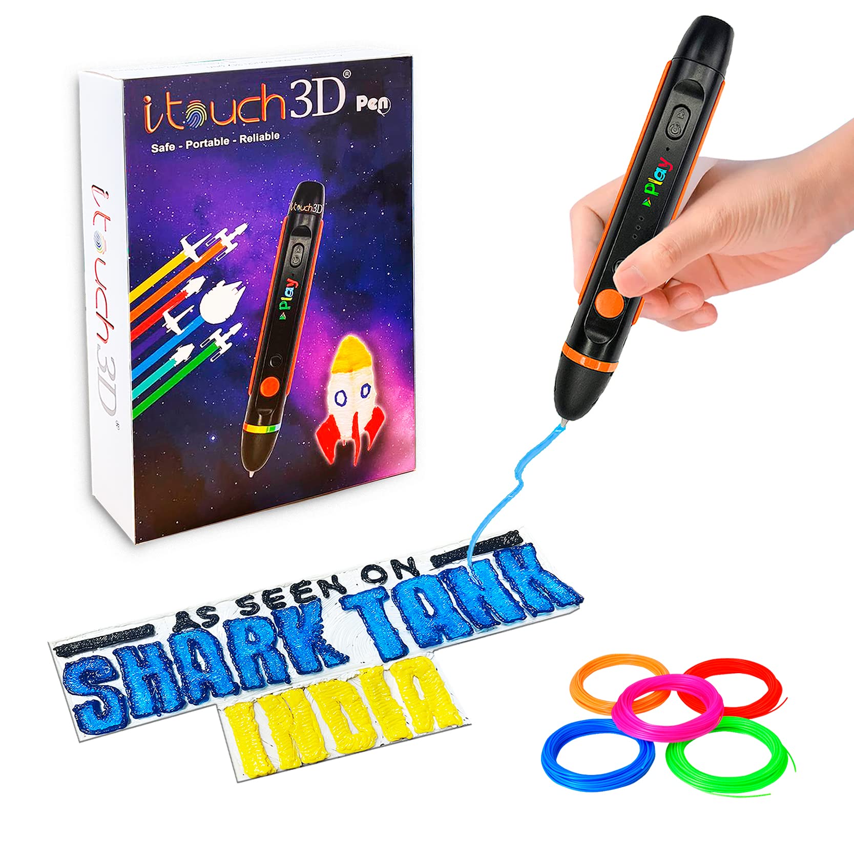 WOL3D ITouch Play 3D Pen with 5 in 1 PLA Filament 5 Meter Each for 3D Printing with Speed Control, Advanced Temperature Regulation, OLED Display & Ergonomic Design – Compatible.