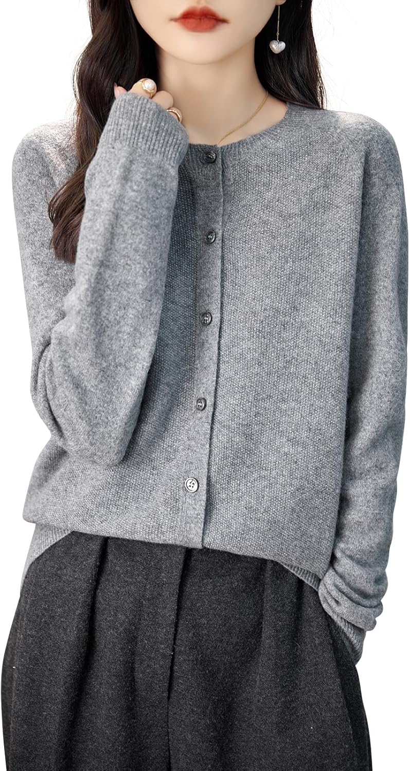 Women’s Crewneck 100% Merino Wool Sweater 2024 Spring Fall Solid Long Sleeve Seamless Knitted Cardigan Sweater Women’s Crewneck 100% Merino Wool Sweater 2024 Spring Fall Solid Long Sleeve Seamless Knitted Cardigan Sweater